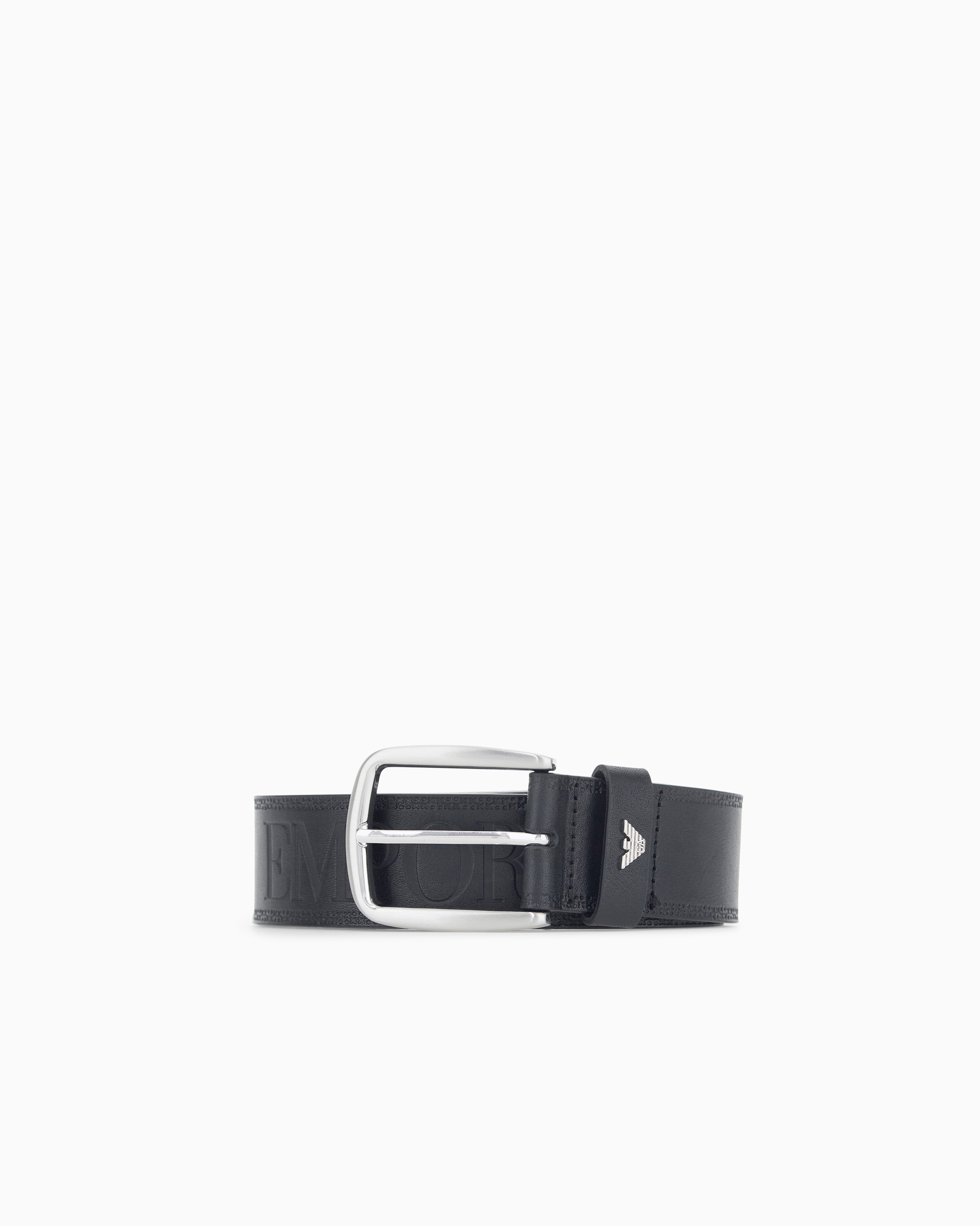 エンポリオアルマーニ　ビッグバックルレザーベルト　イタリア製 ロゴエンボス レザーベルト ピンバックル | Emporio Armani JP