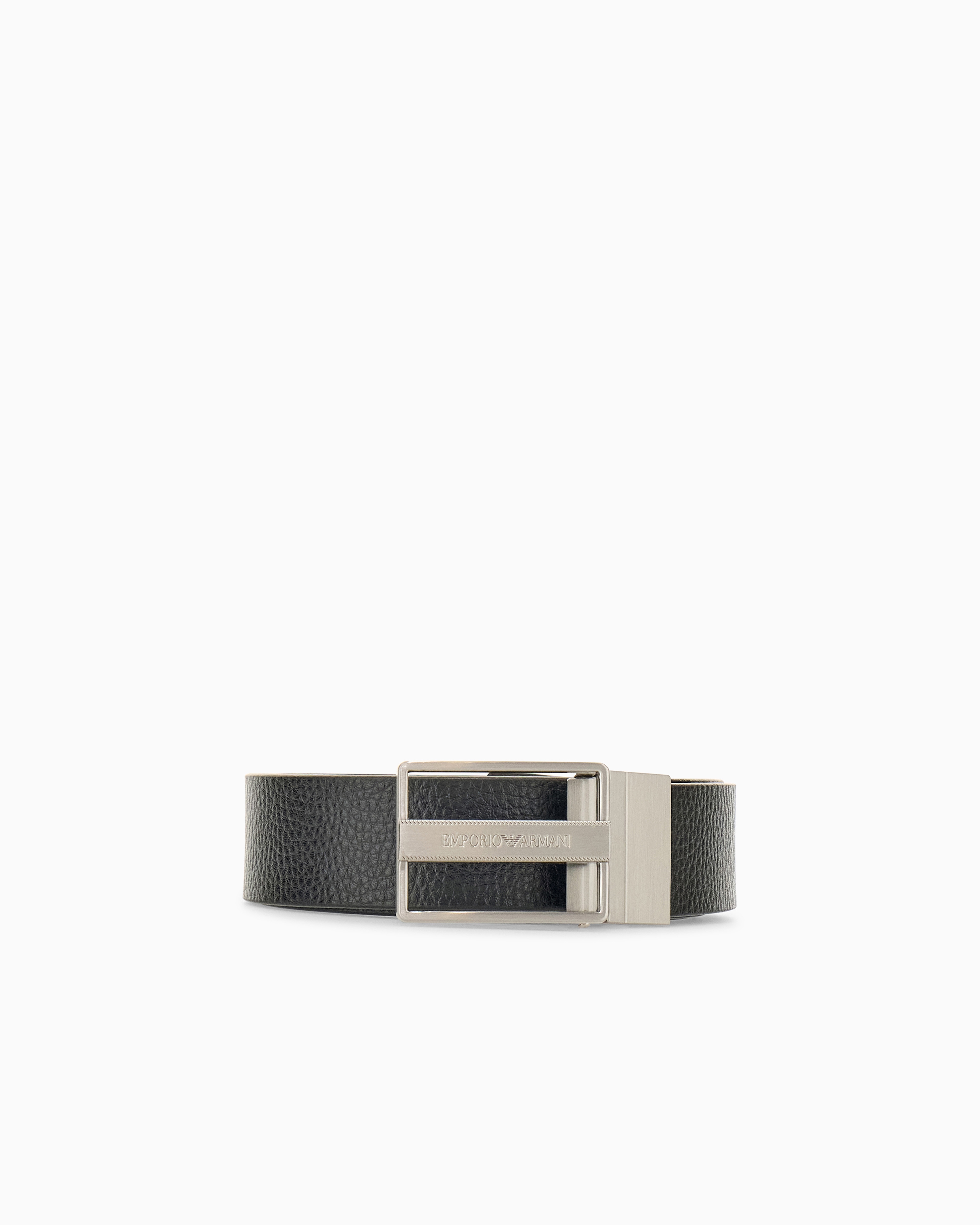 Reversible leather belt with a rectangular plaque buckle | Emporio
