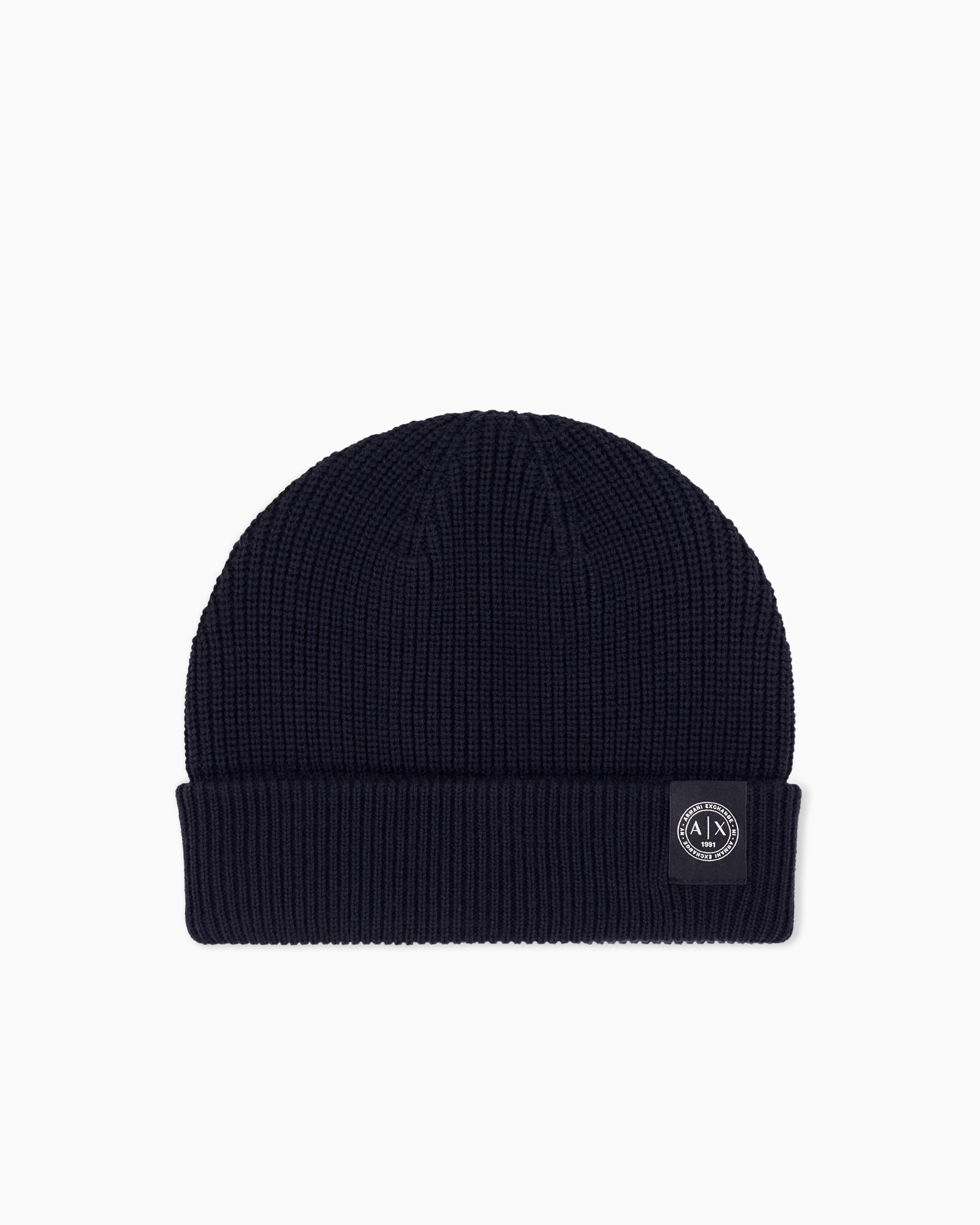 Knitted beanie hat in virgin wool and cotton blend | Armani