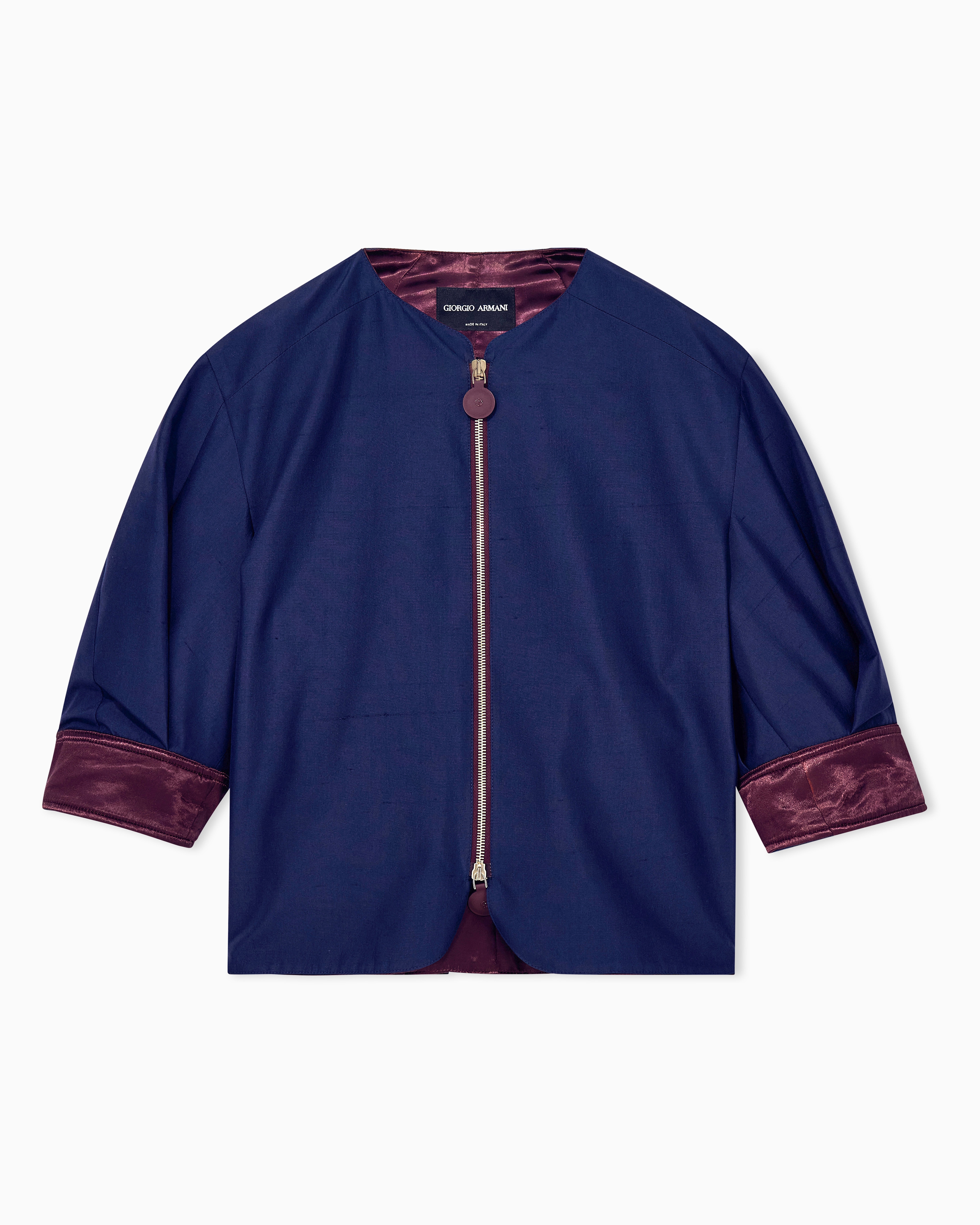 ウィメンズ シルクシャンタン クロップド コート 七分袖 | Giorgio Armani