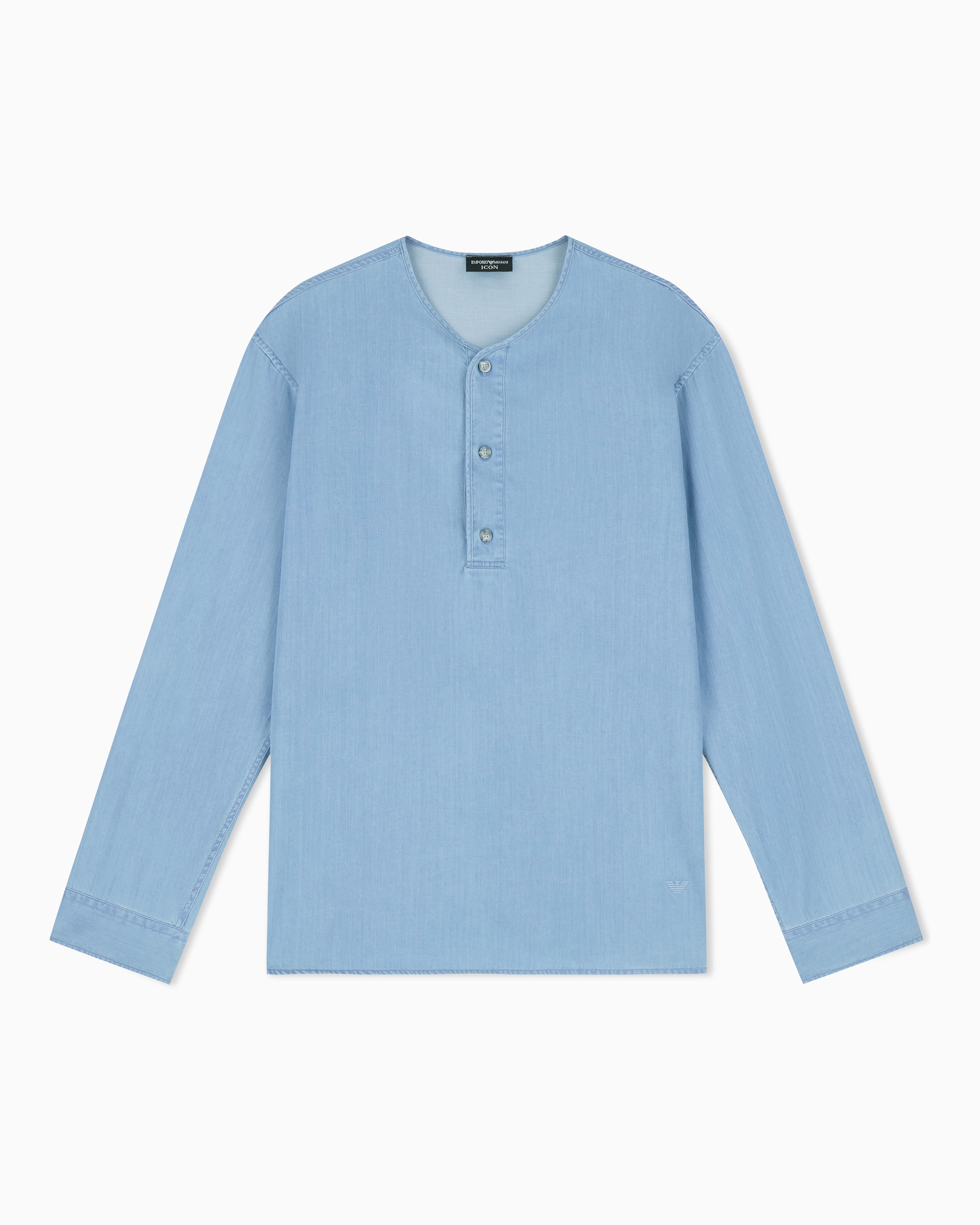 Icon lightweight denim shirt with Henley collar | Emporio Armani US