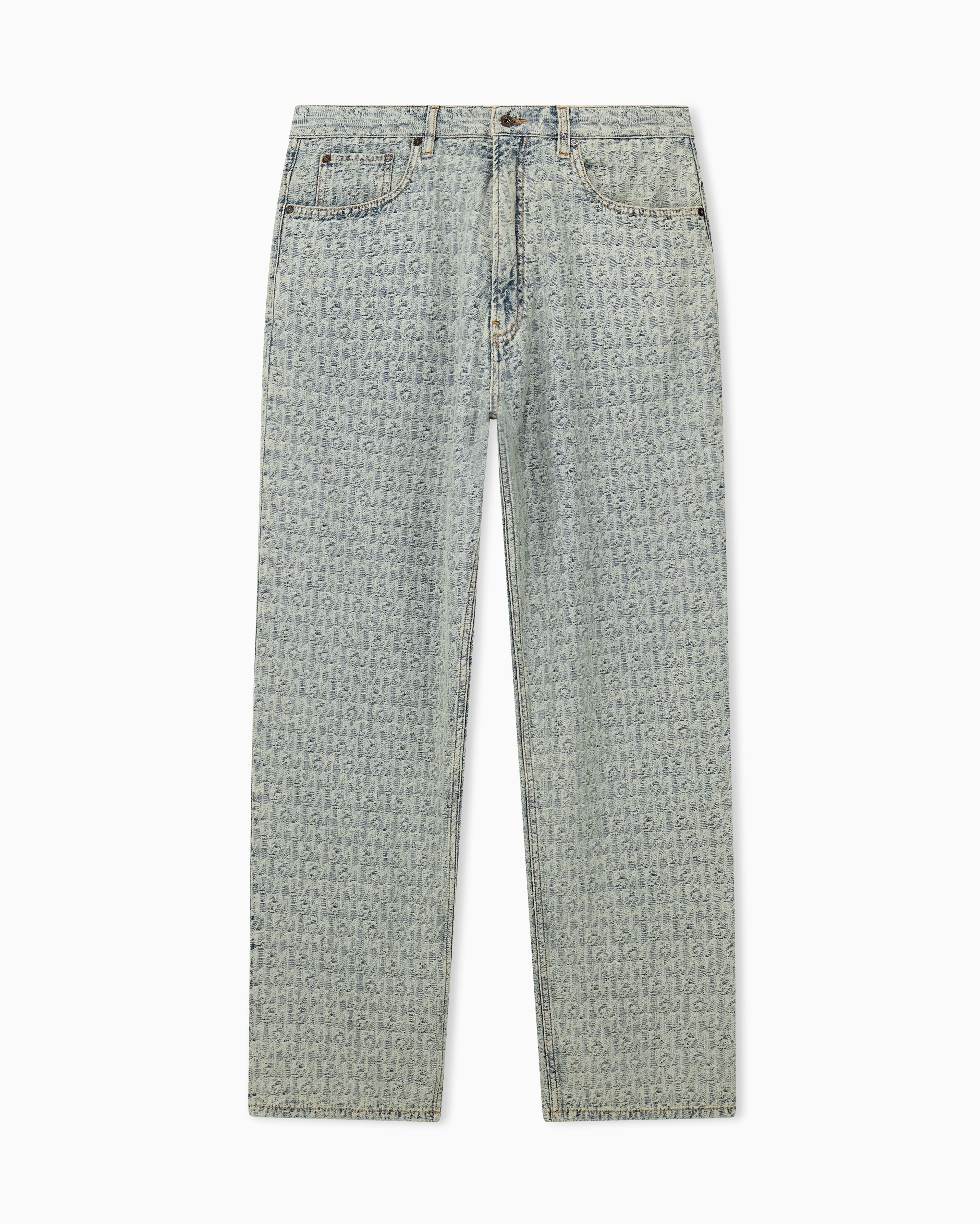 Five-pocket jacquard denim jeans with a monogram pattern | Emporio