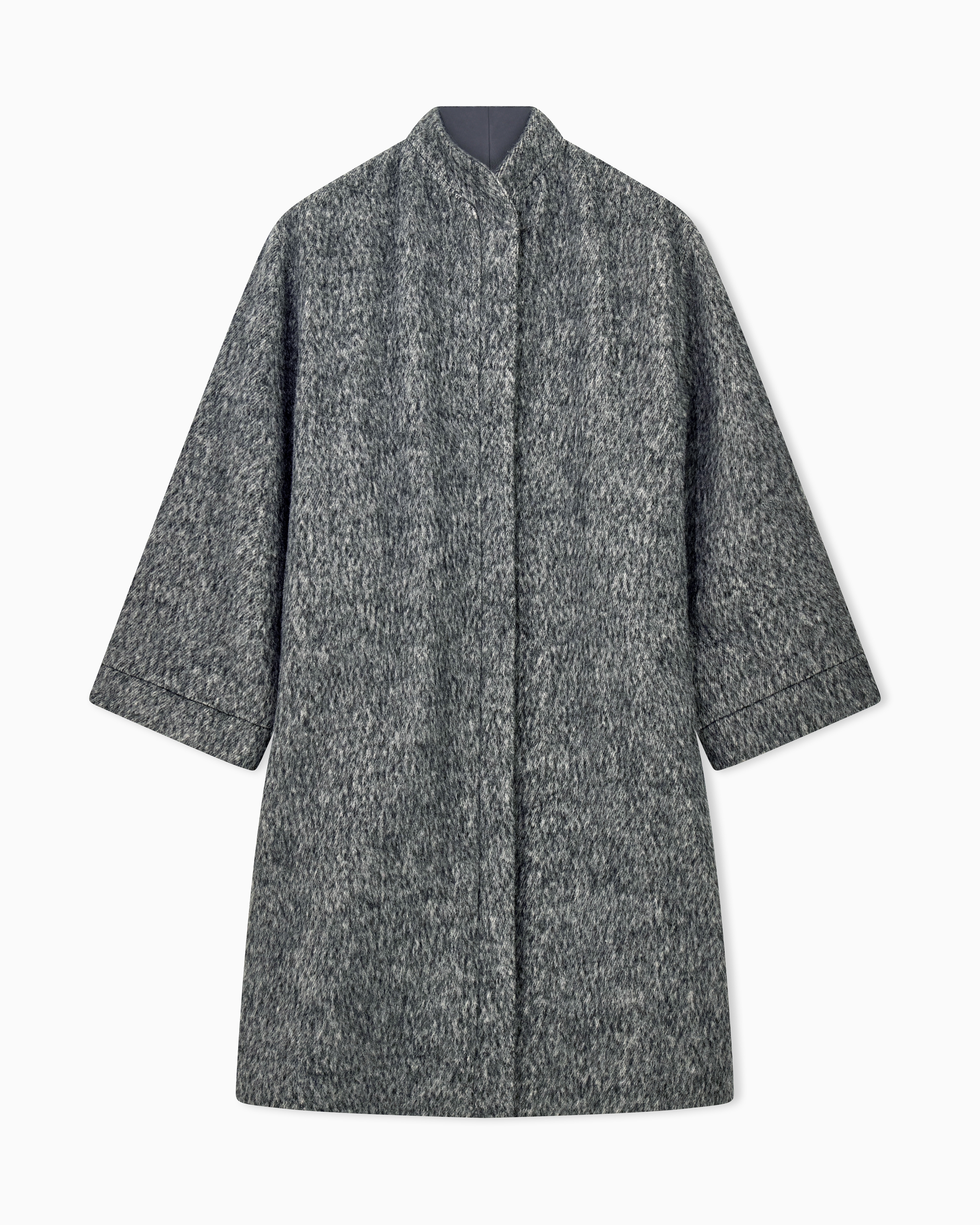 Melange wool blend coat with a stand-up collar and back belt | Emporio  Armani US