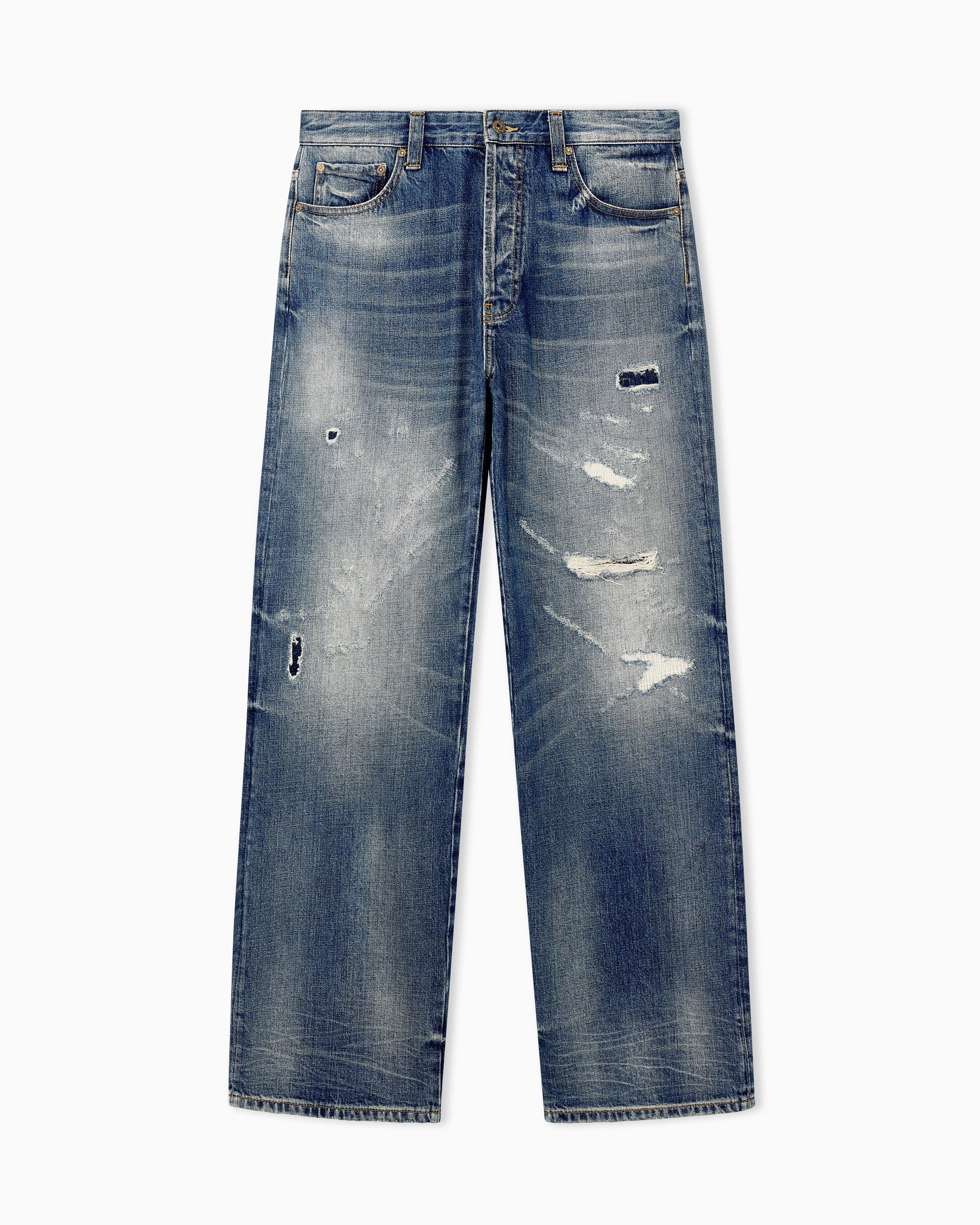 EMPORIO ARMANI ダメージ加工デニム オーバーサイズ ダメージ加工 5ポケットデニム | Emporio Armani
