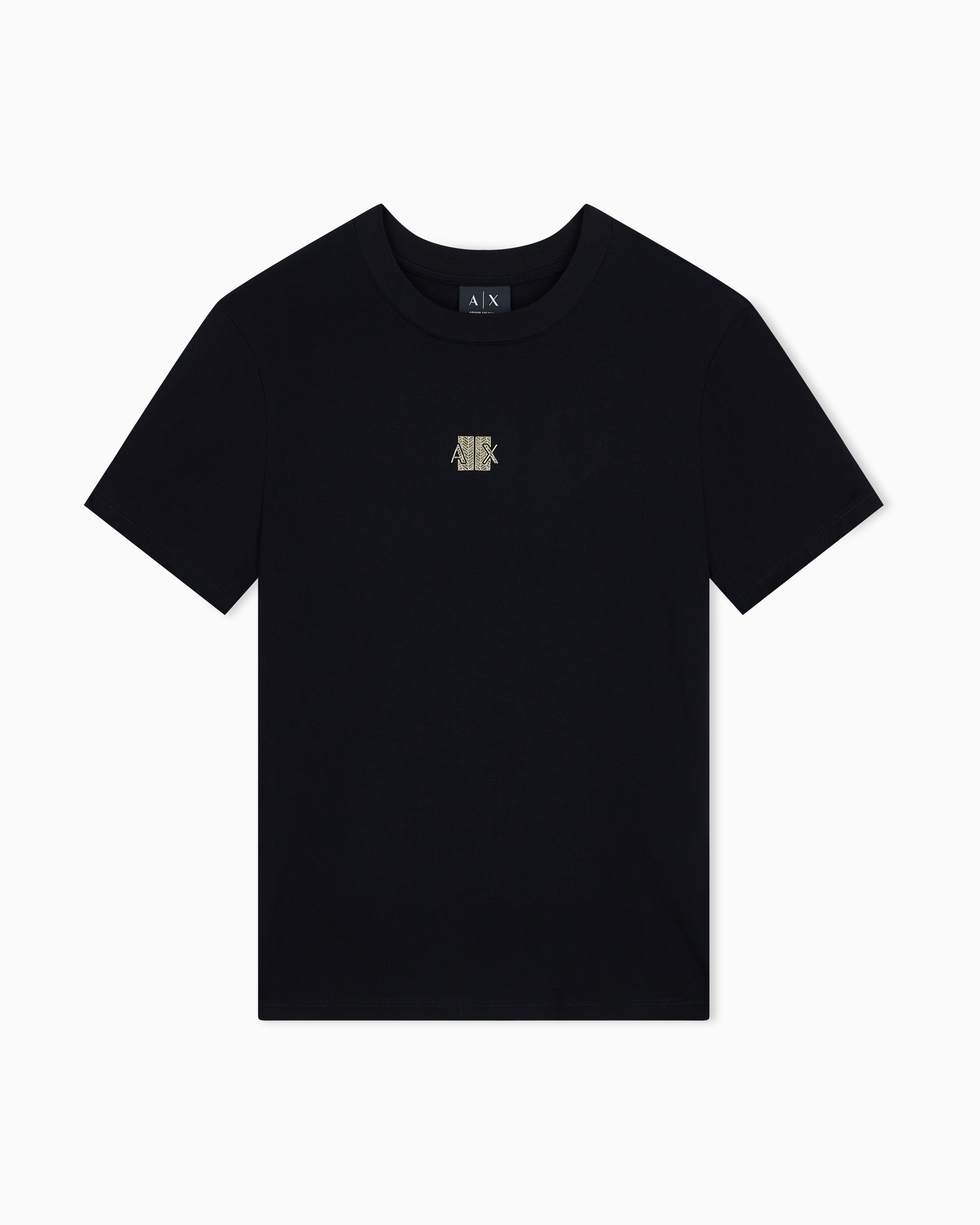 Crew neck T-shirt in viscose jersey with a metallic logo | Armani