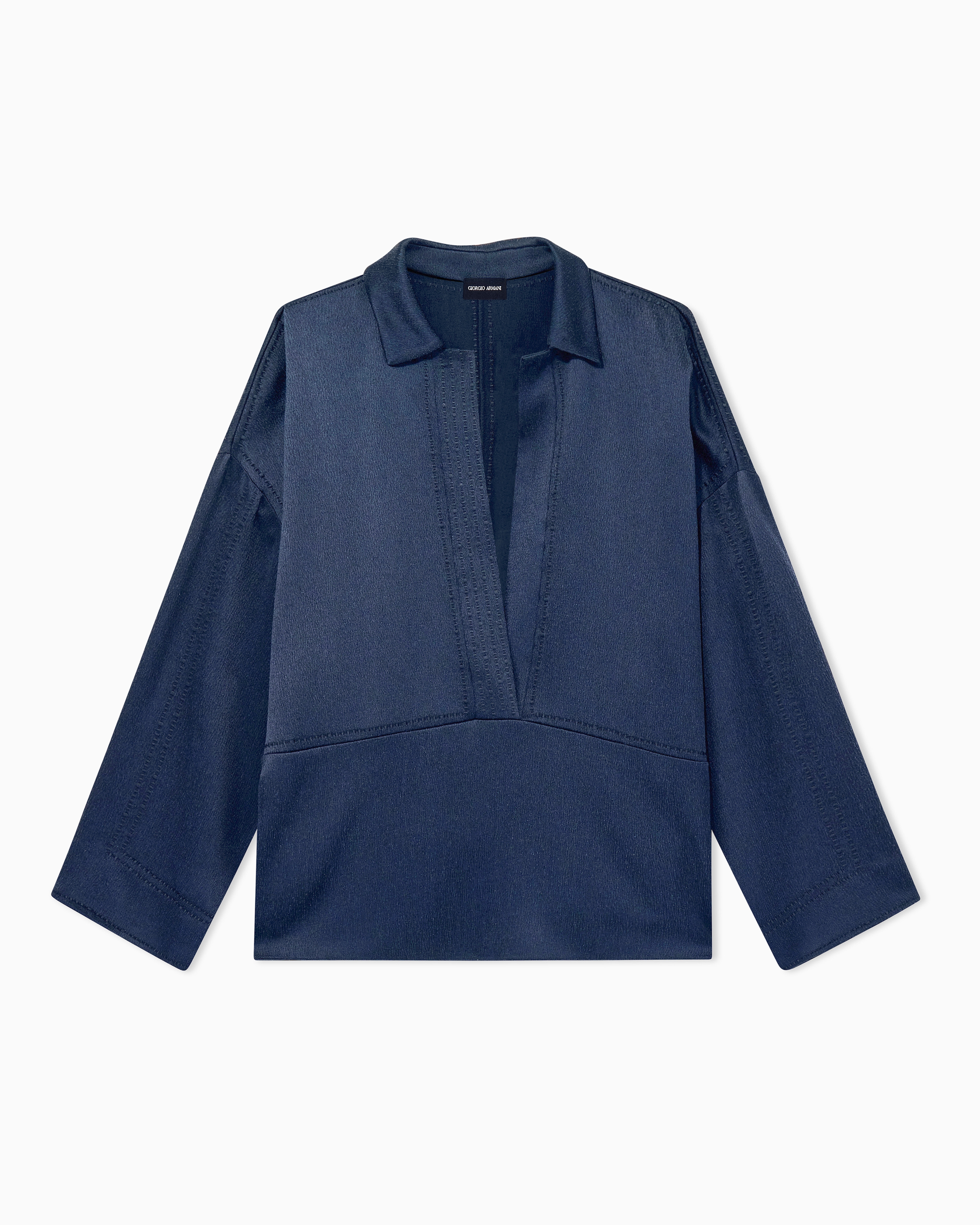 トップス Giorgio Armani Shirts Shirt wide hammered satin with deep neckline | Giorgio Armani US