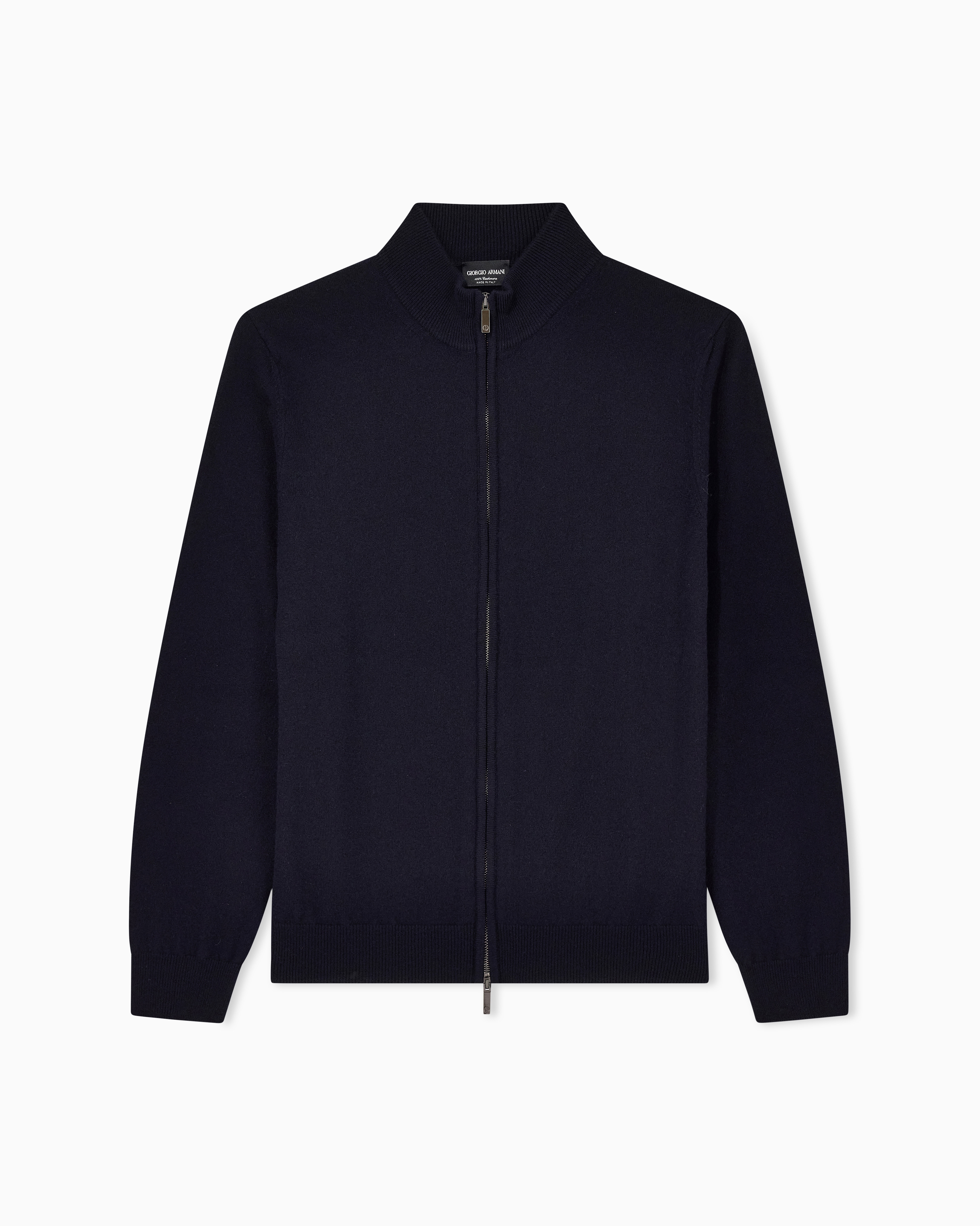 EMPORIO ARMANI 斜めジップ ハーフジップカーディガン lang系 Zipped cardigan in cashmere | Giorgio Armani US