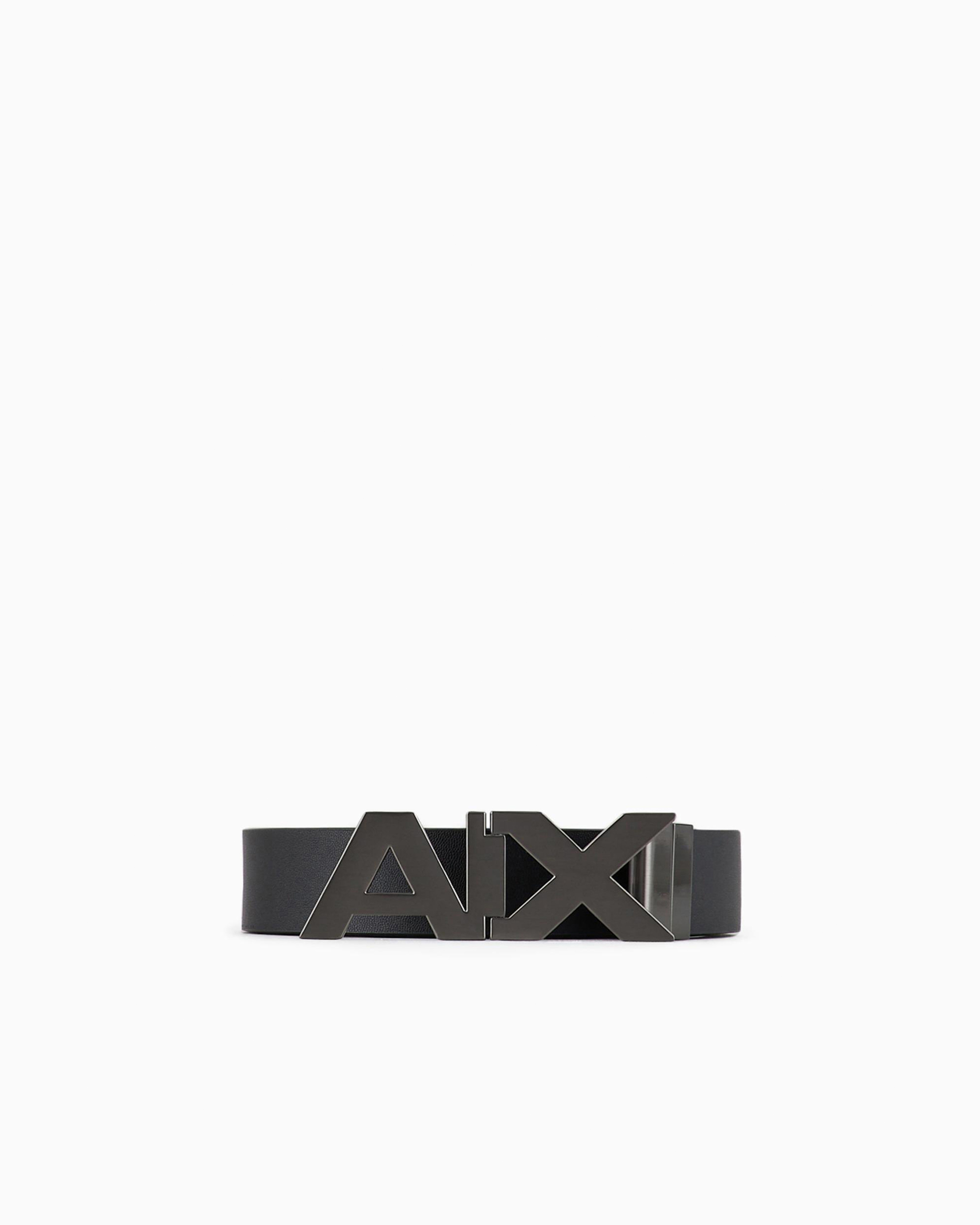 サテンメタルロゴバックル付きリバーシブルレザーベルト | Armani