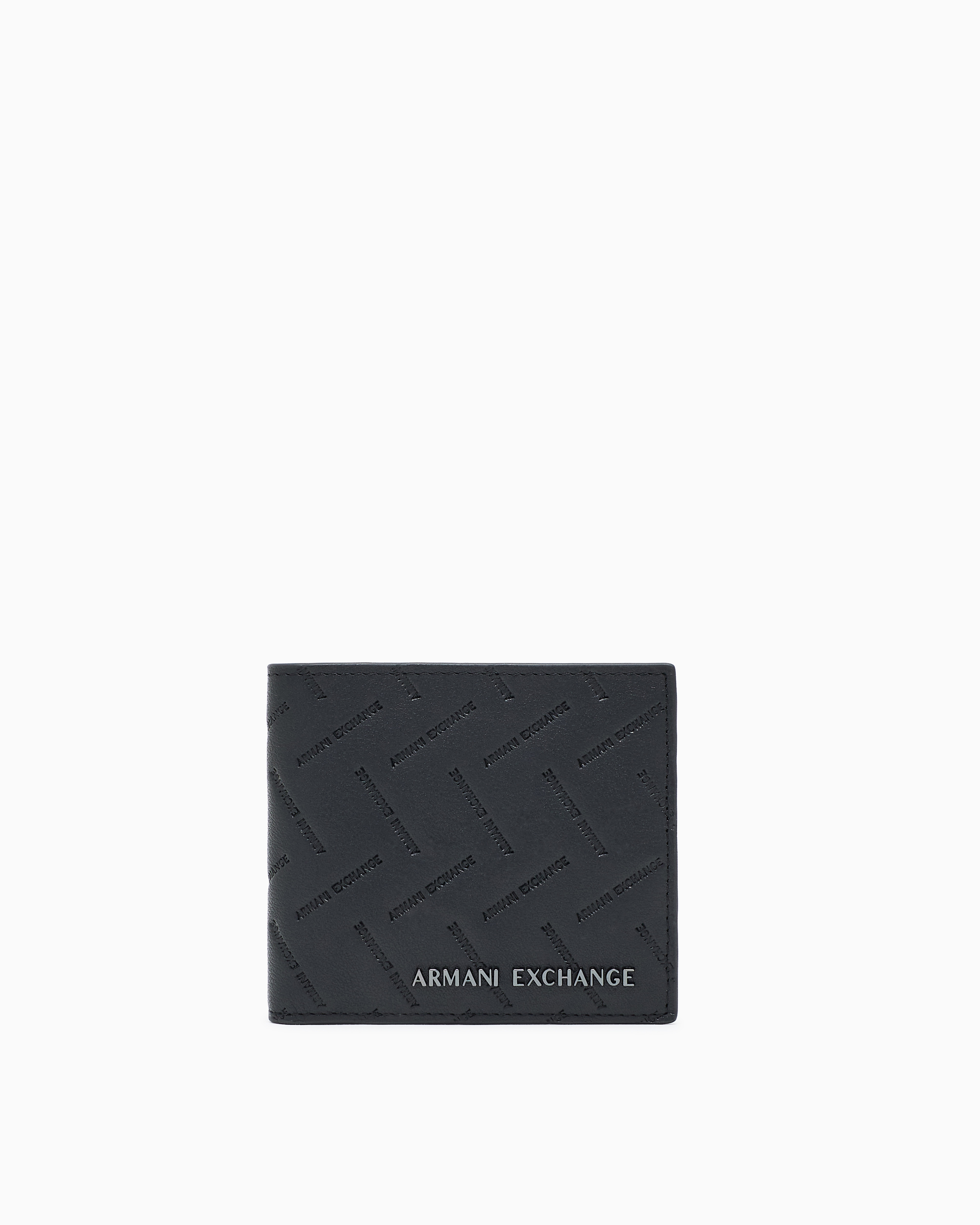 Bifold wallet in leather with embossed logo pattern | Armani