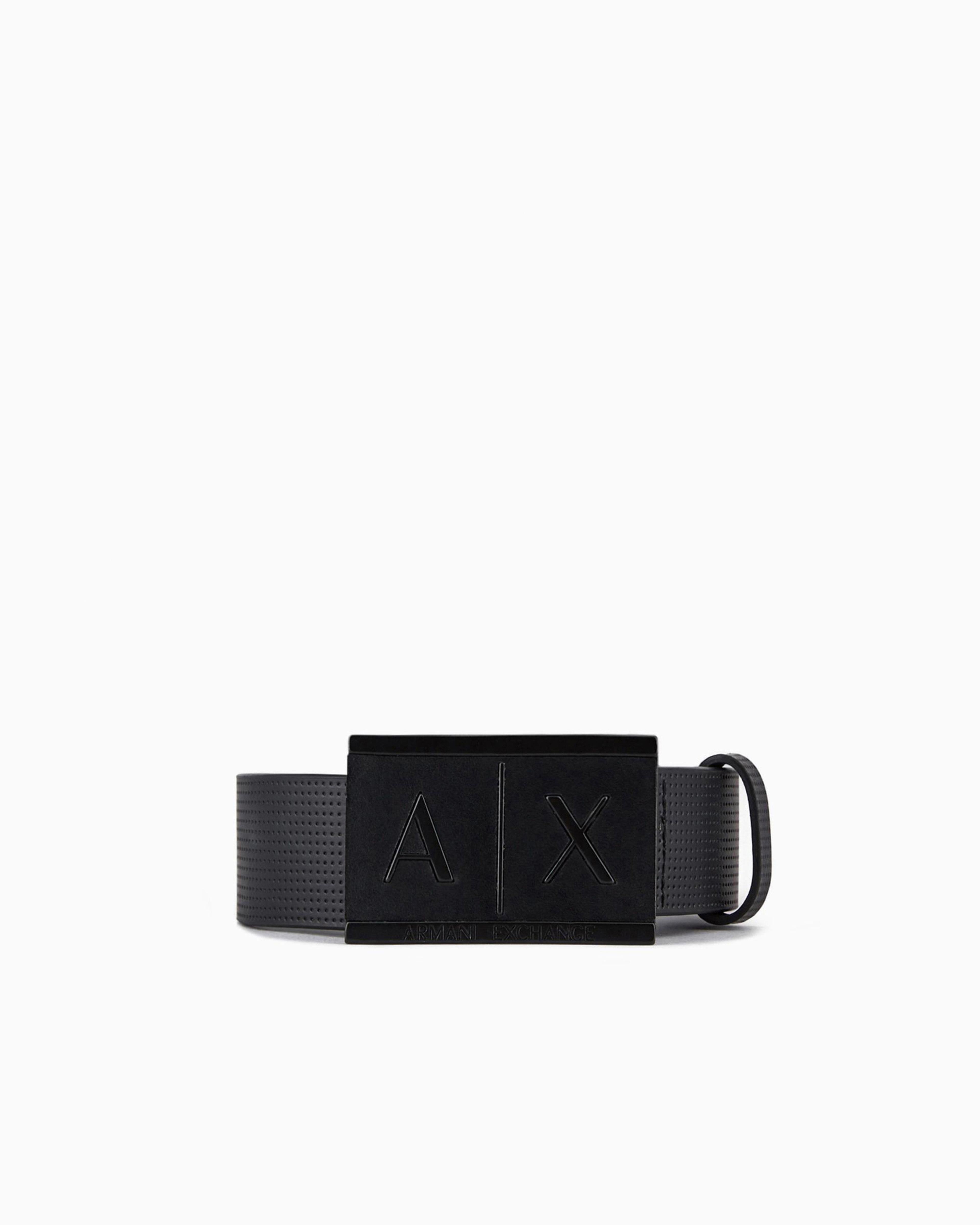 Textured leather belt with an embossed logo buckle | Armani