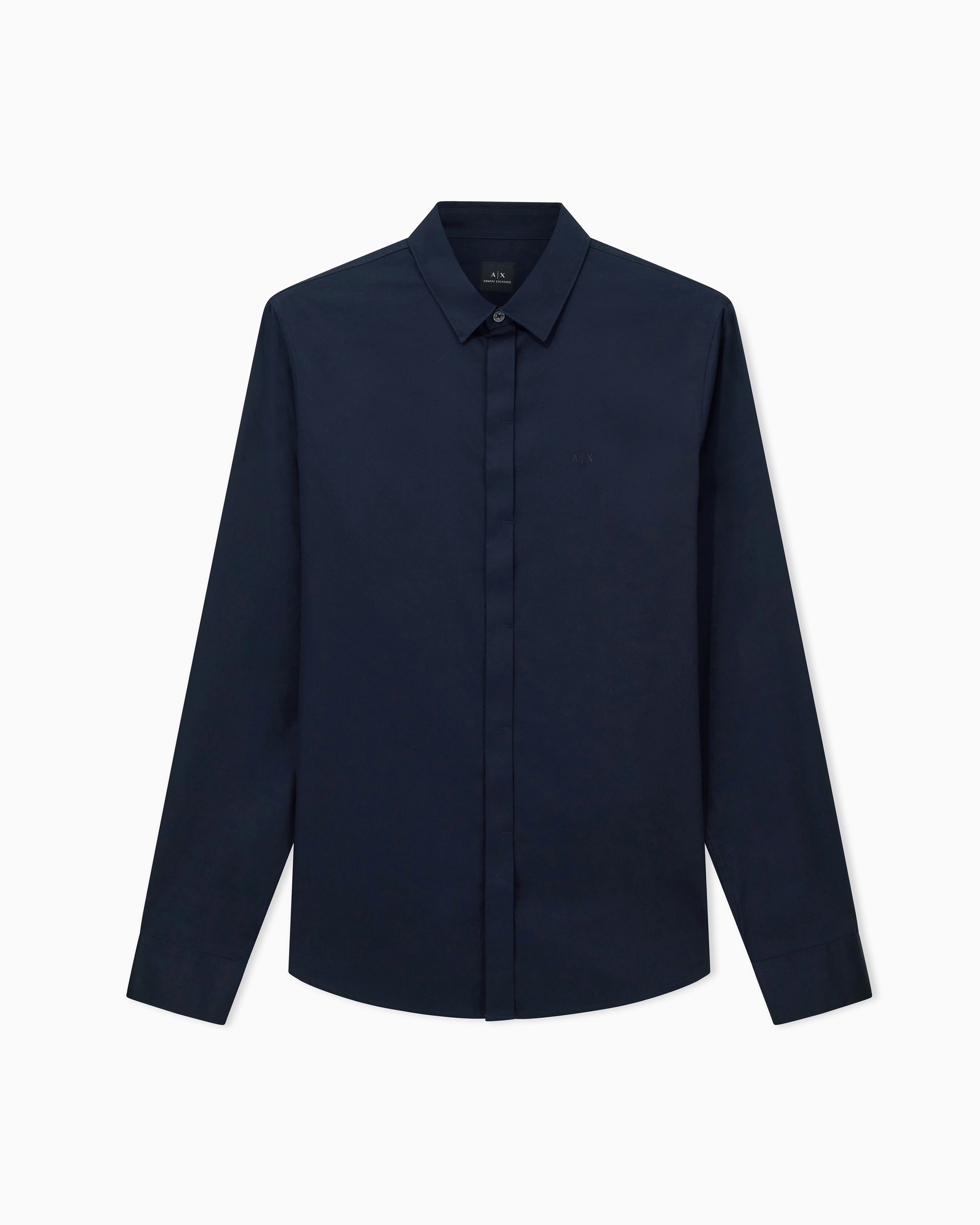 Slim-fit dress shirt in stretch cotton satin Essential | Armani