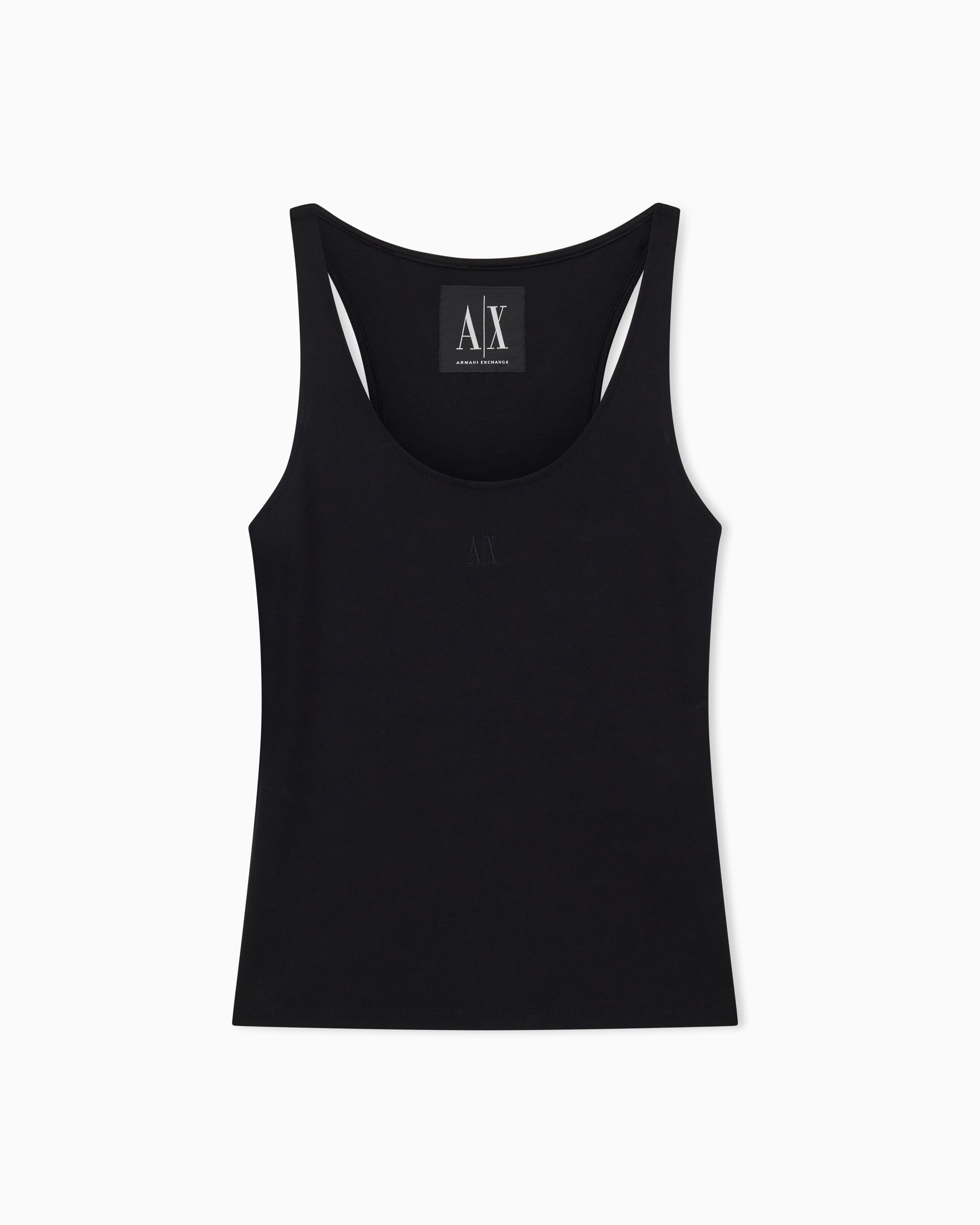 Fitted tank top in viscose ponte with scoop neckline Icon | Armani 