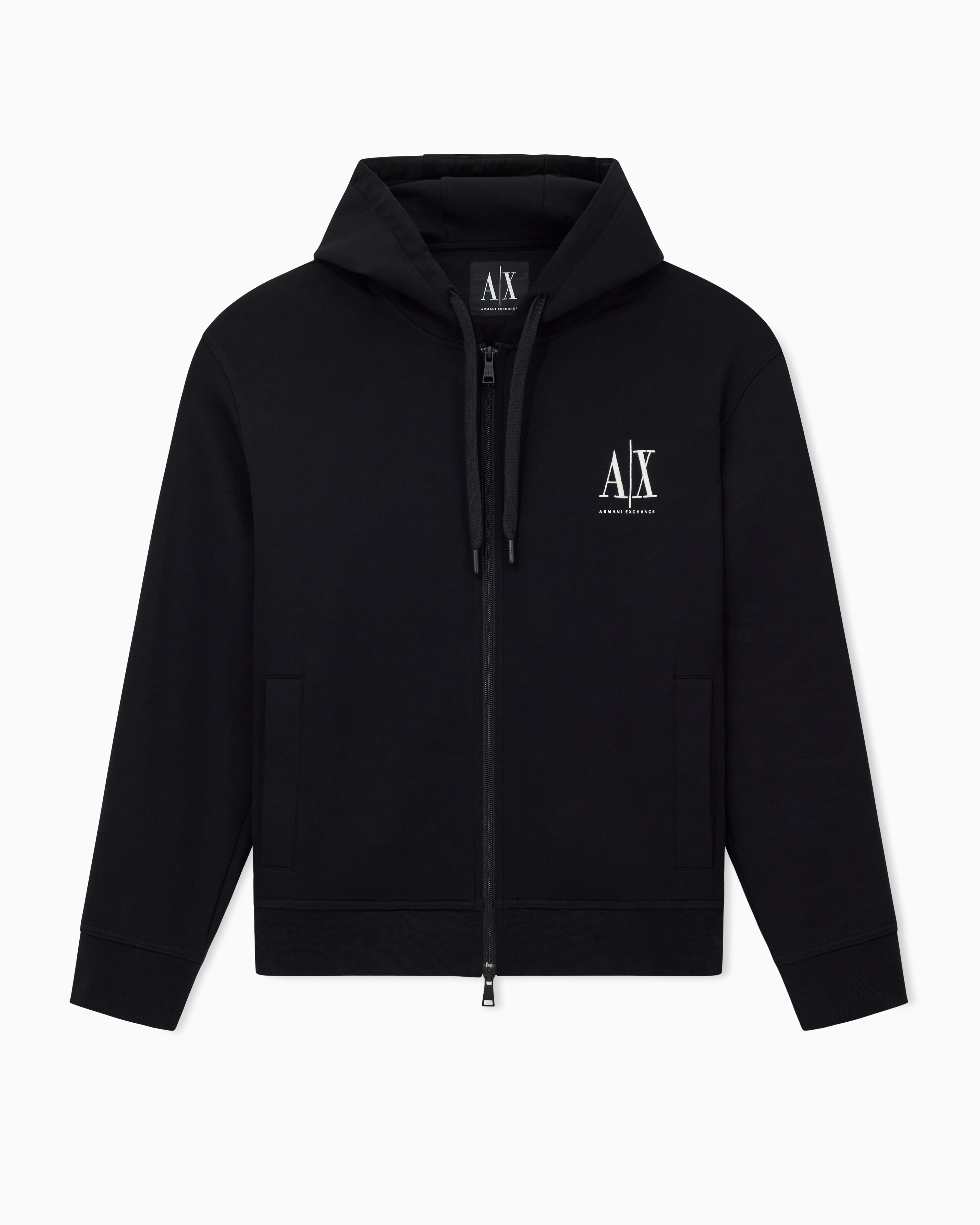 Full-zip hoodie in bonded stretch cotton with logo Icon | Armani