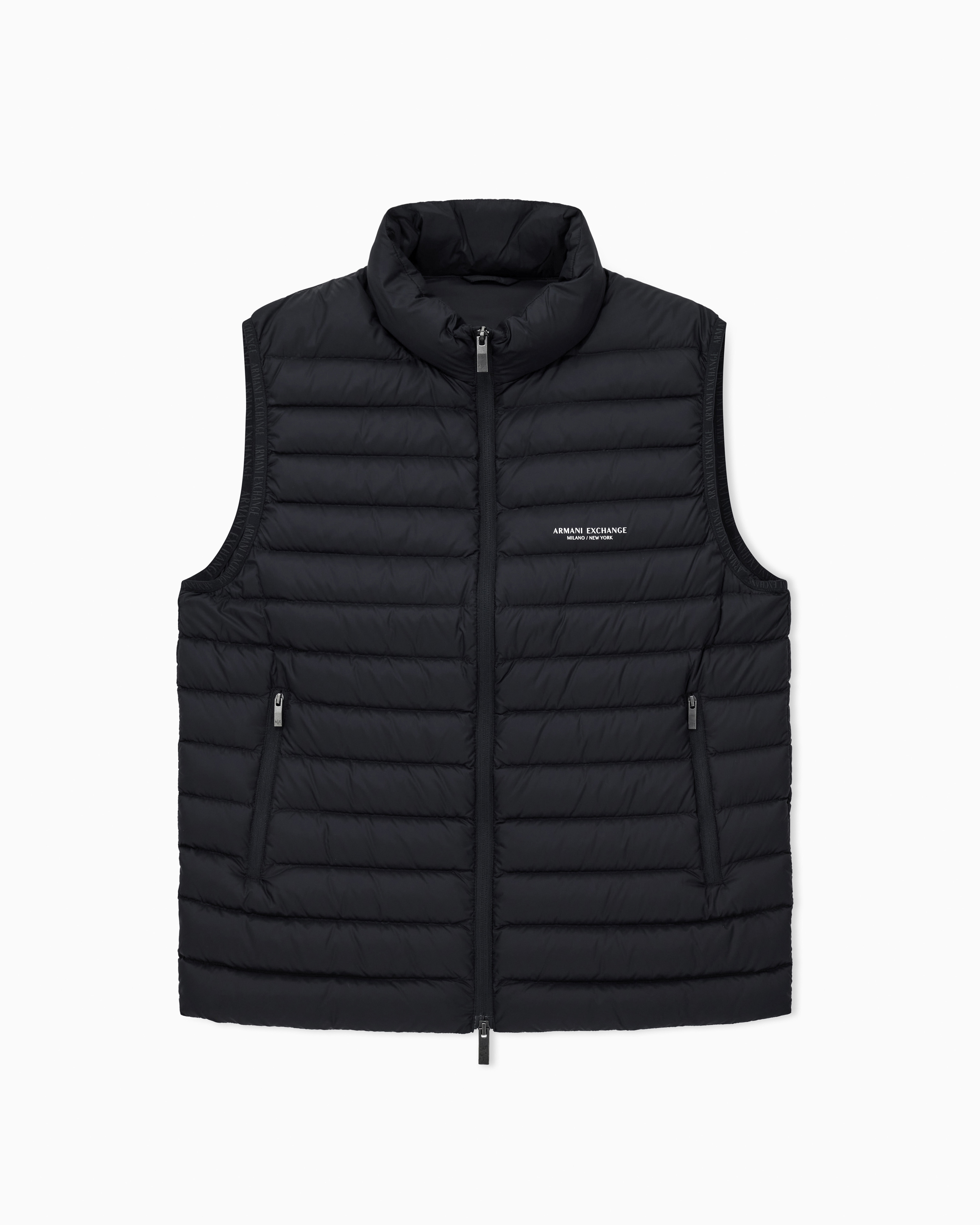 Quilted full-zip down vest with a high collar Essential | Armani
