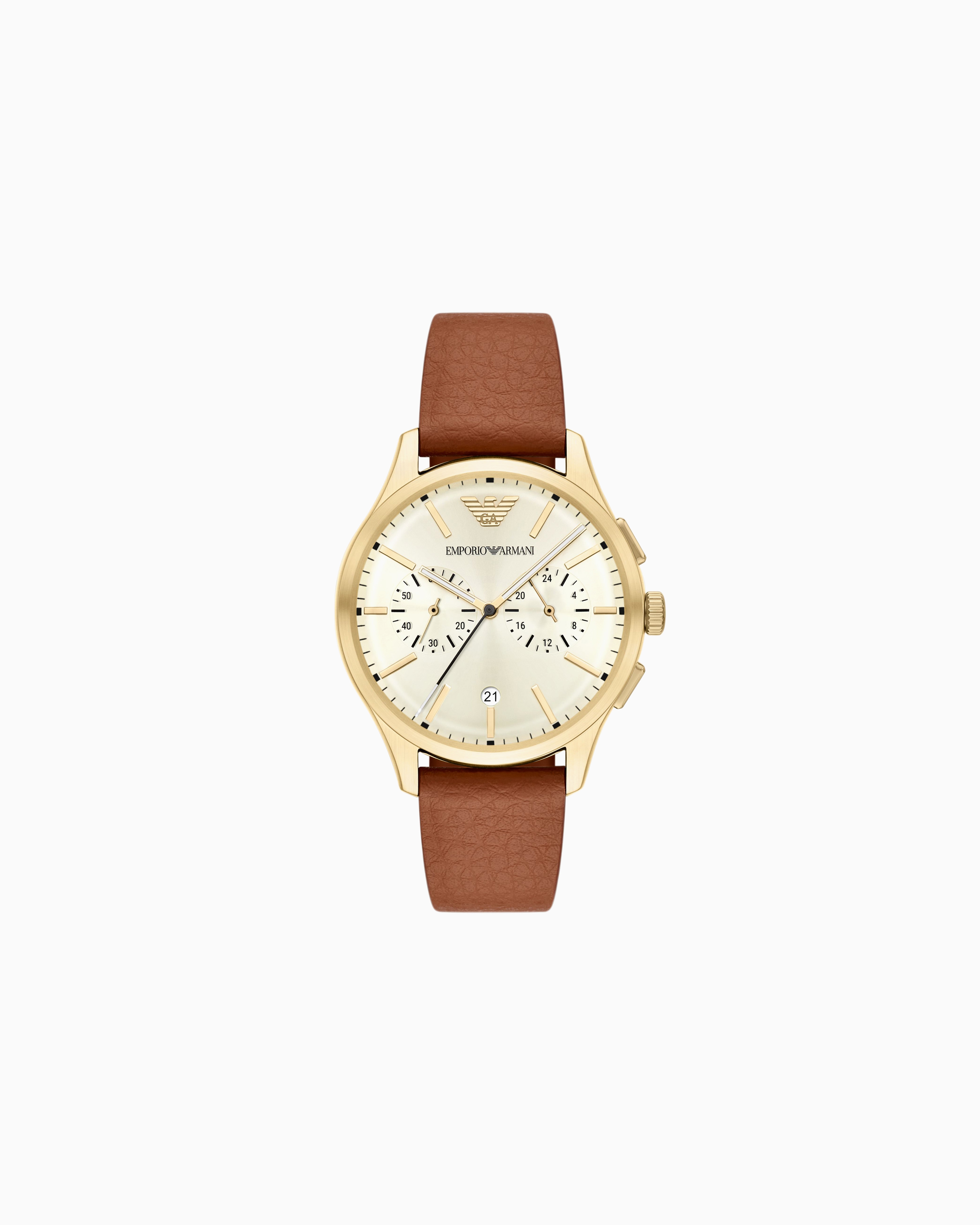 EMPORIO ARMANI ベージュ ベスト　レザー Chronograph Brown Leather Watch | Emporio Armani