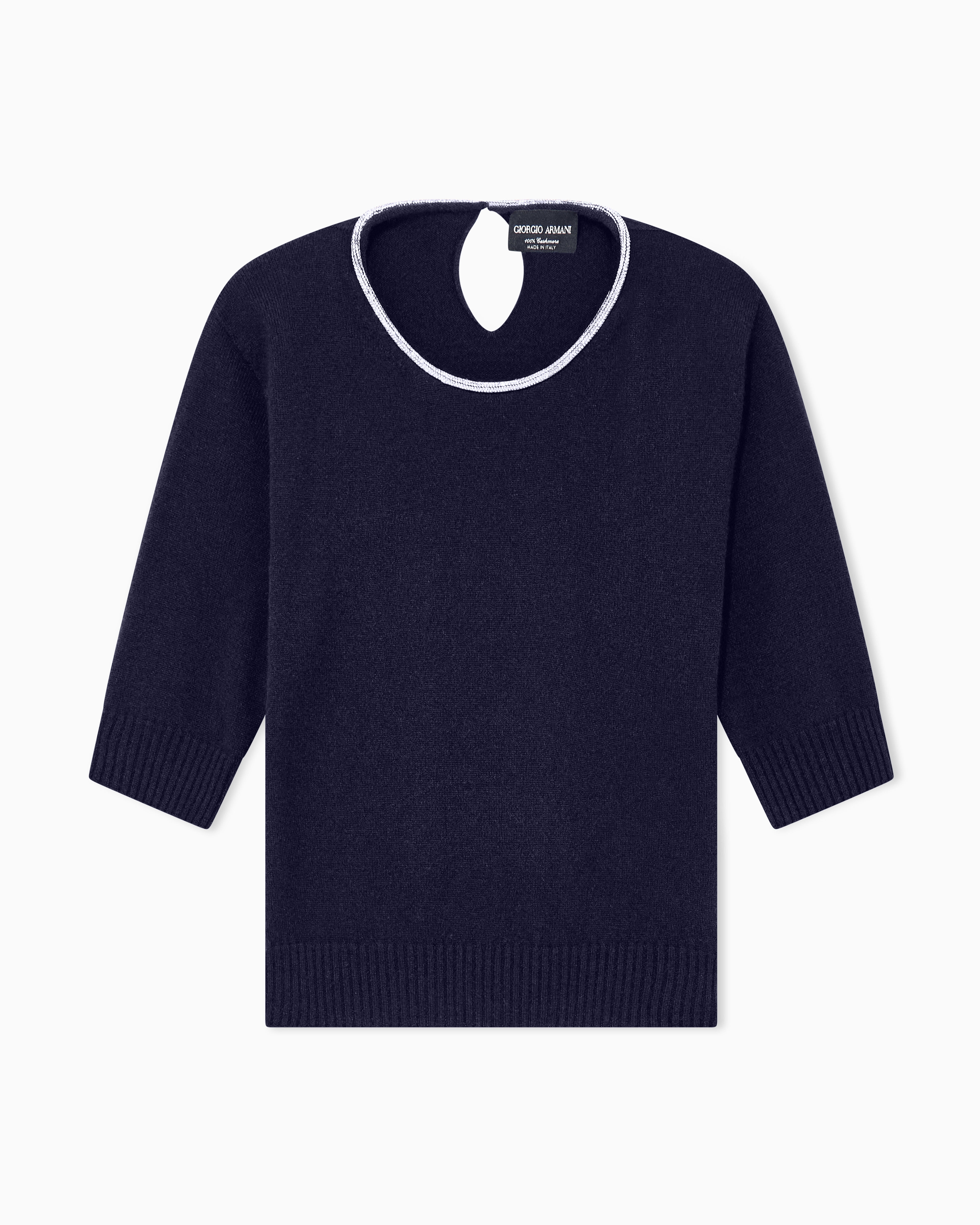 Sweater cashmere microcrystals trim short-sleeve | Giorgio Armani US