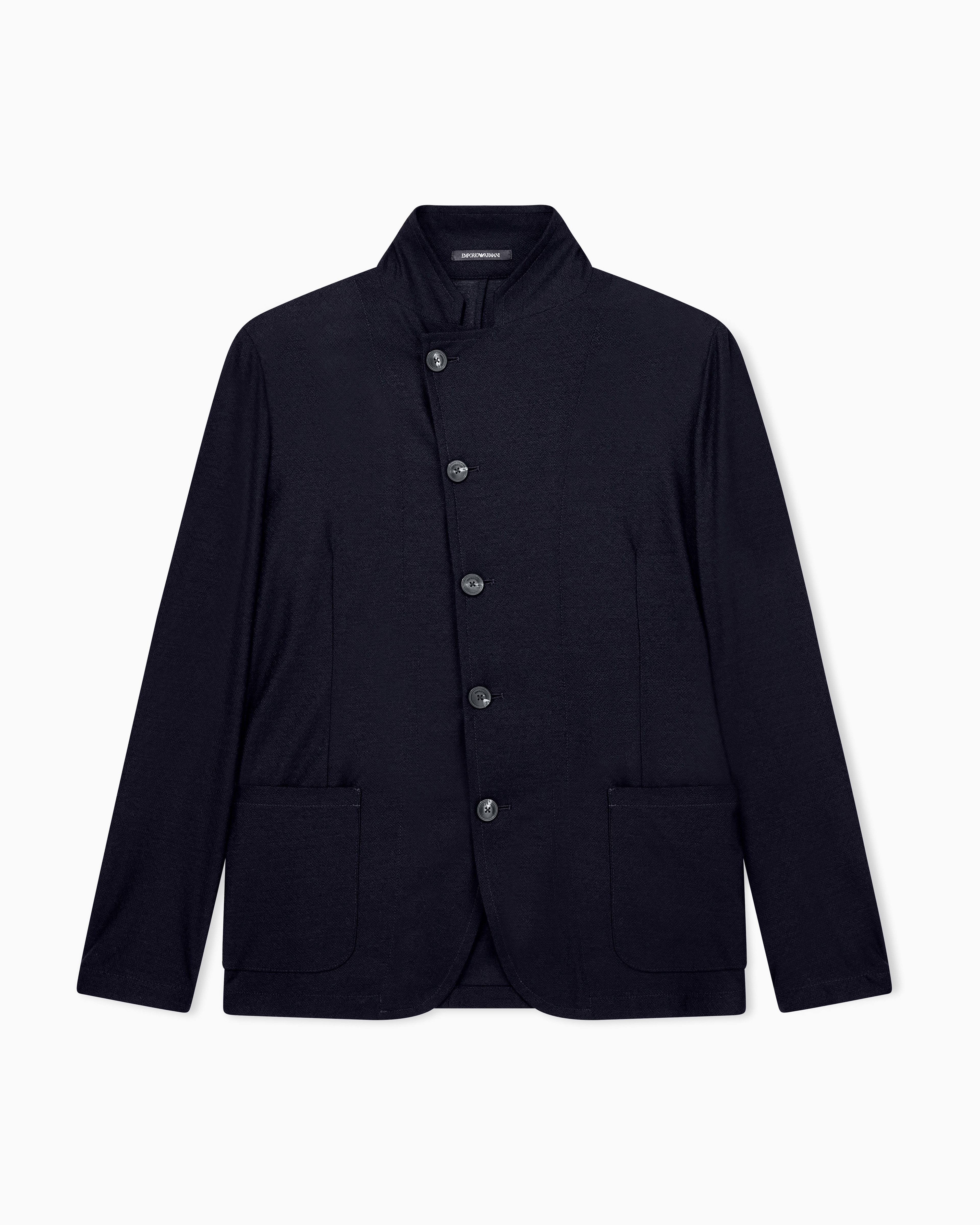 か*め様 GIORGIO ARMANI　ダークグレー シャツ　スタンドカラー 裏地なし ウールジャージー スタンドカラー ブレザー | Emporio Armani