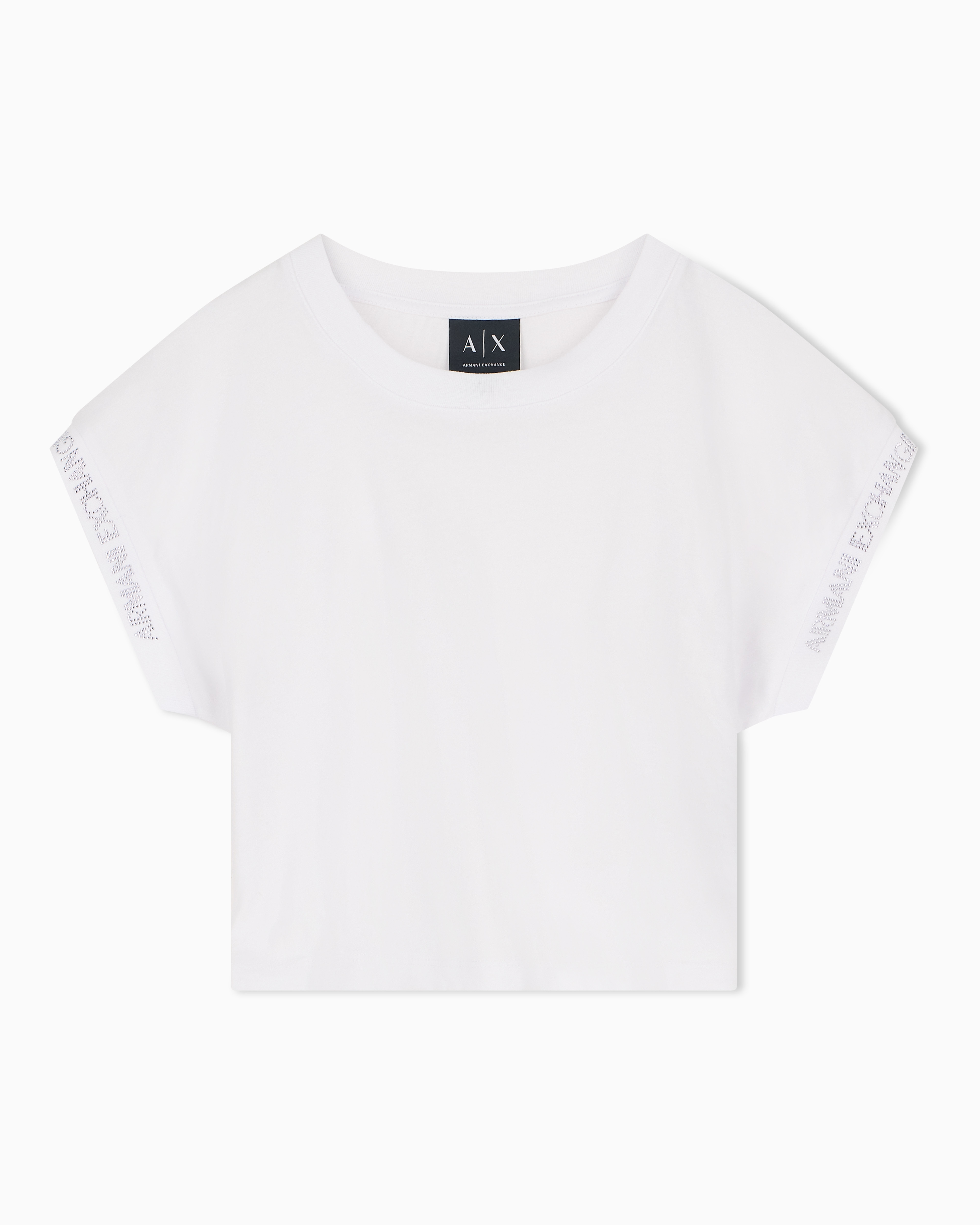 Cropped crew neck t-shirt in organic cotton jersey | Armani
