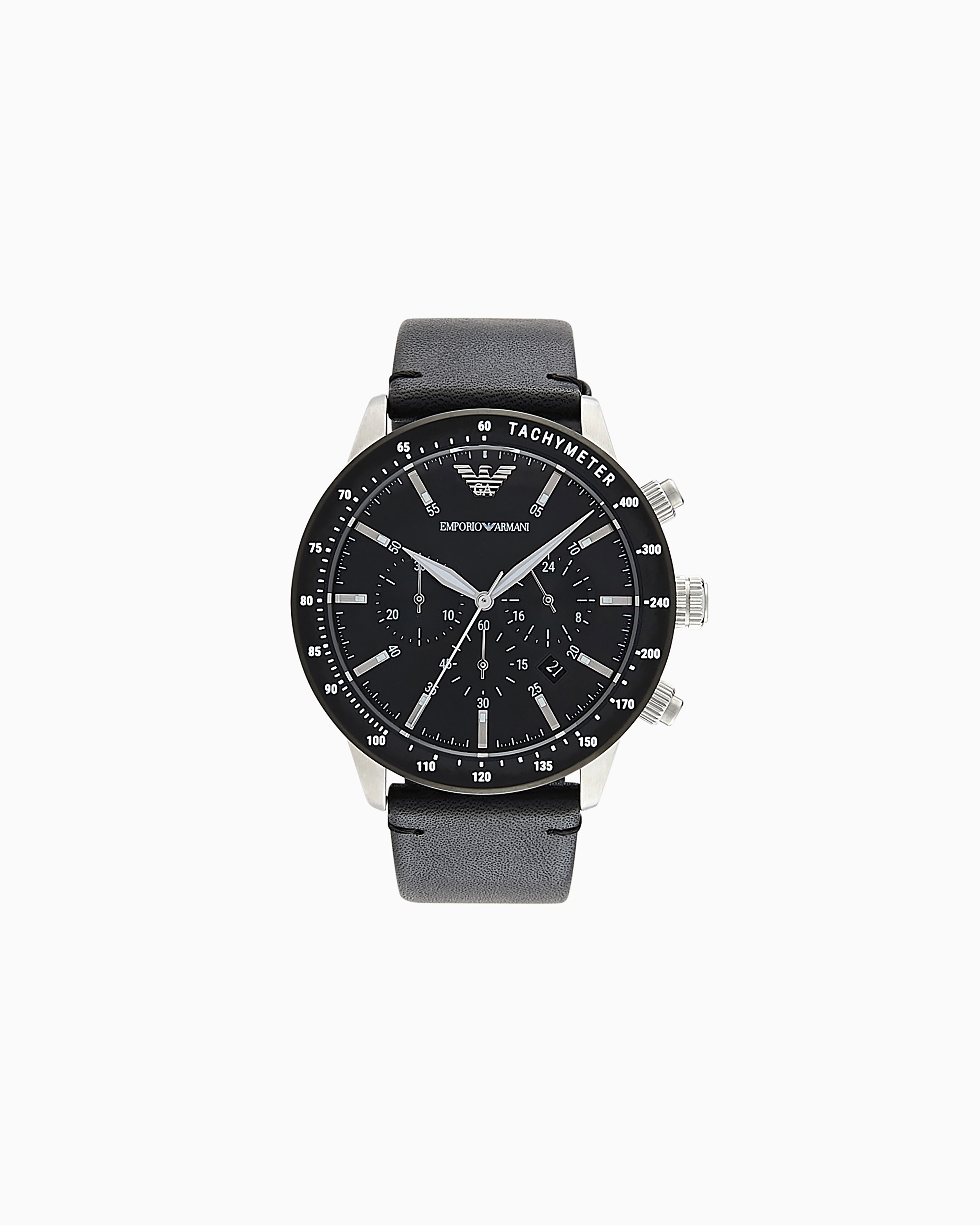 Men's Chronograph Black Leather Watch | Emporio Armani