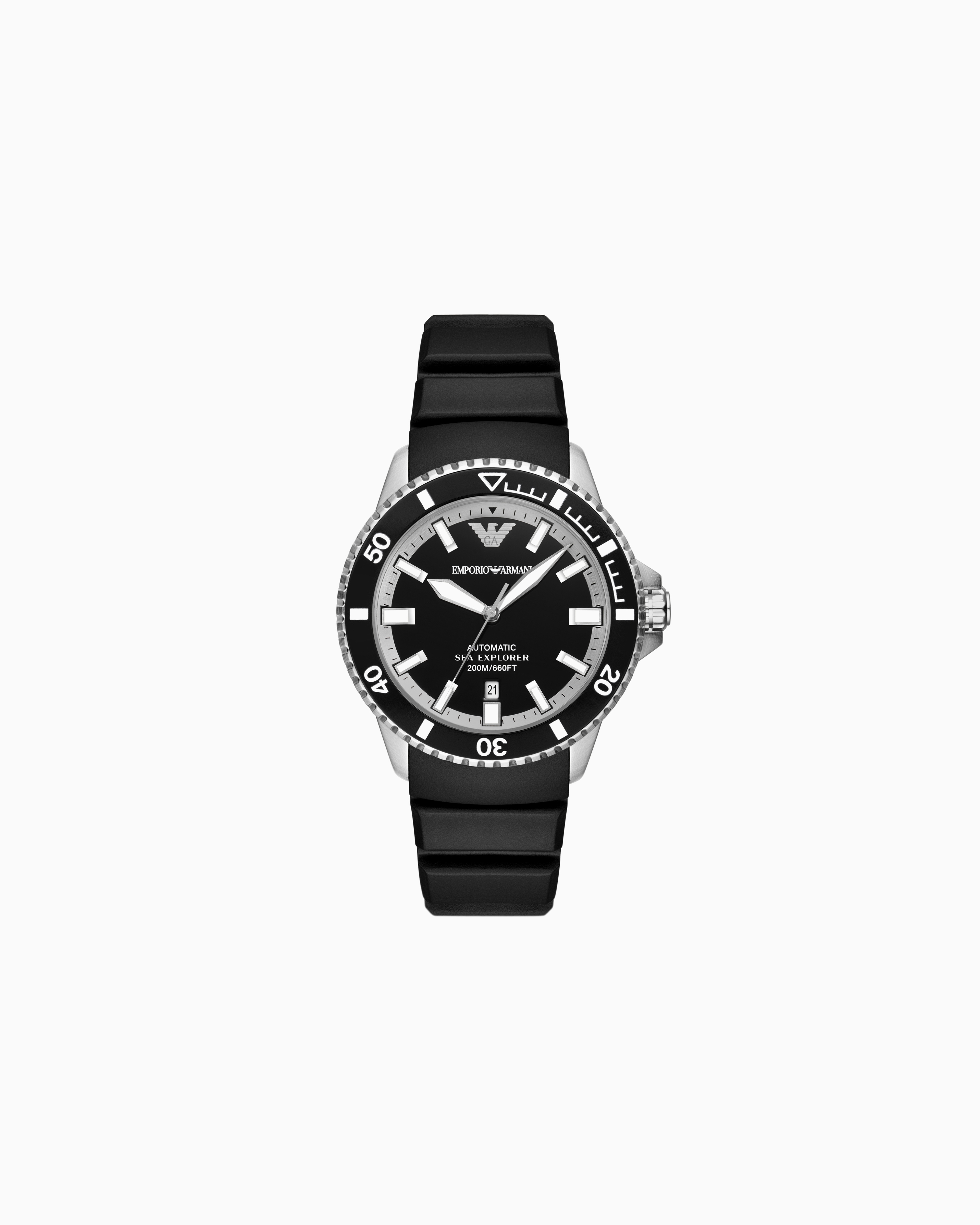 Sea Explorer Automatic Black Silicone Watch | Emporio Armani