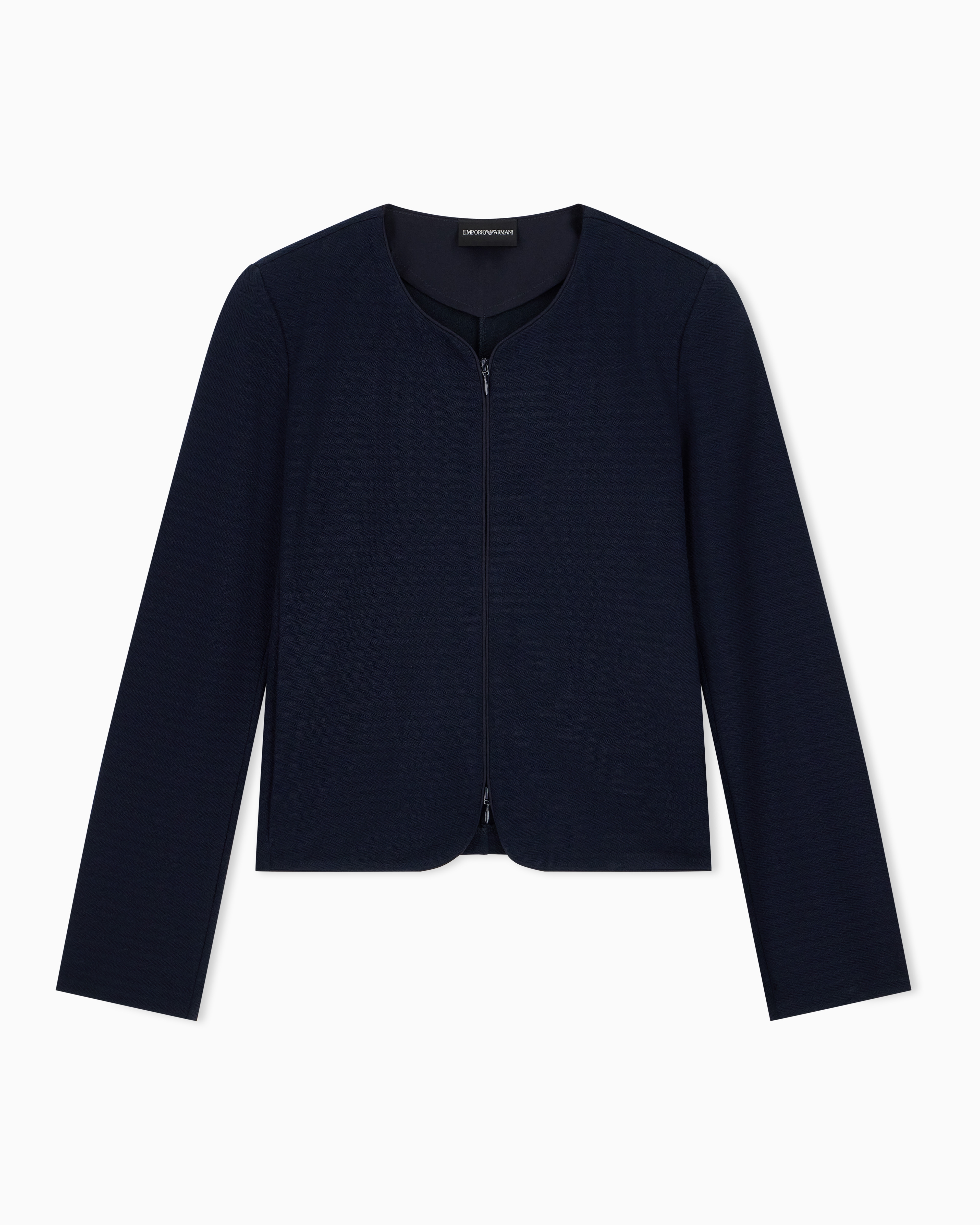 Slim-fit round-neck blazer in jacquard jersey with zipper