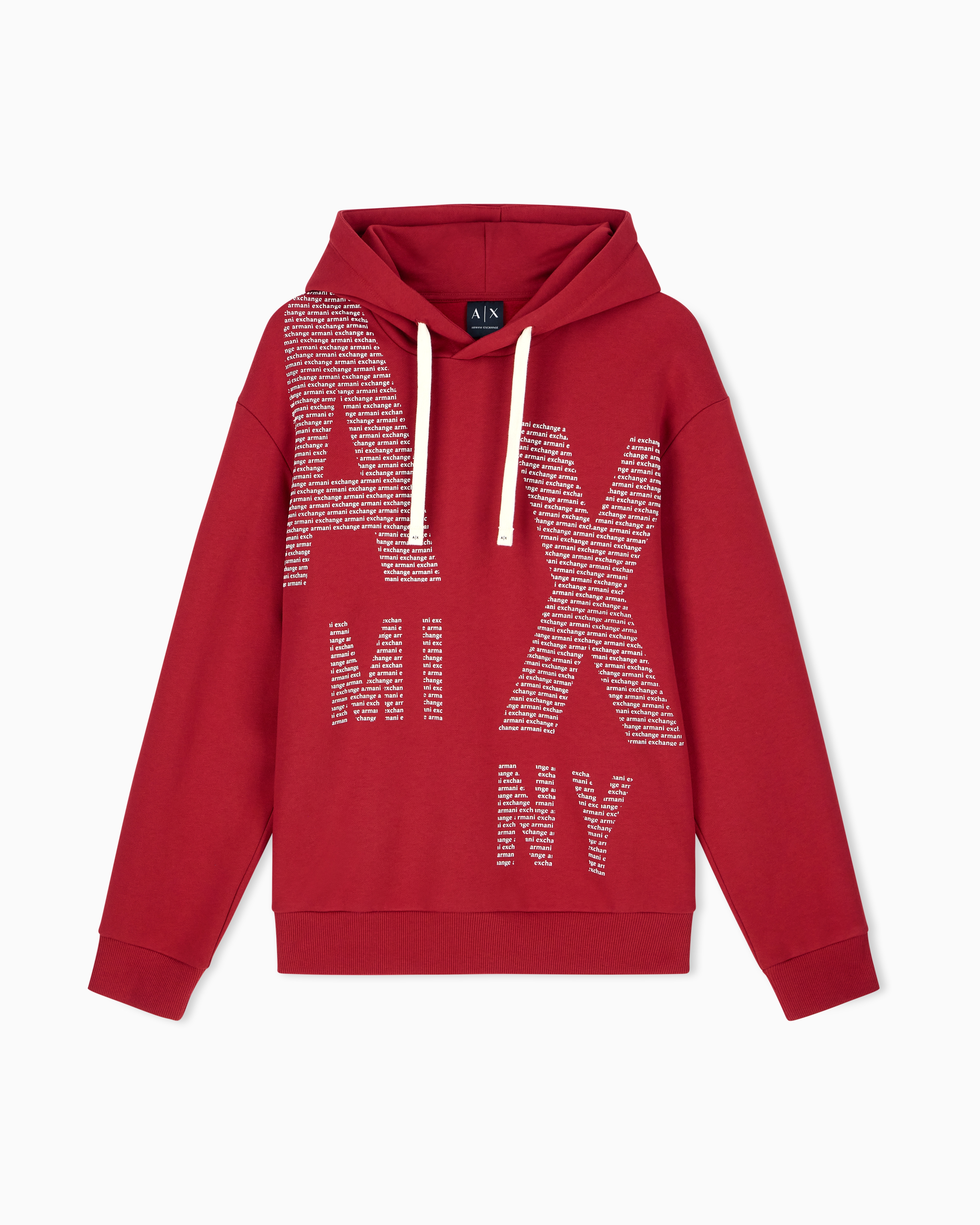 Cotton fleece hoodie with drawstring and front lettering | Armani