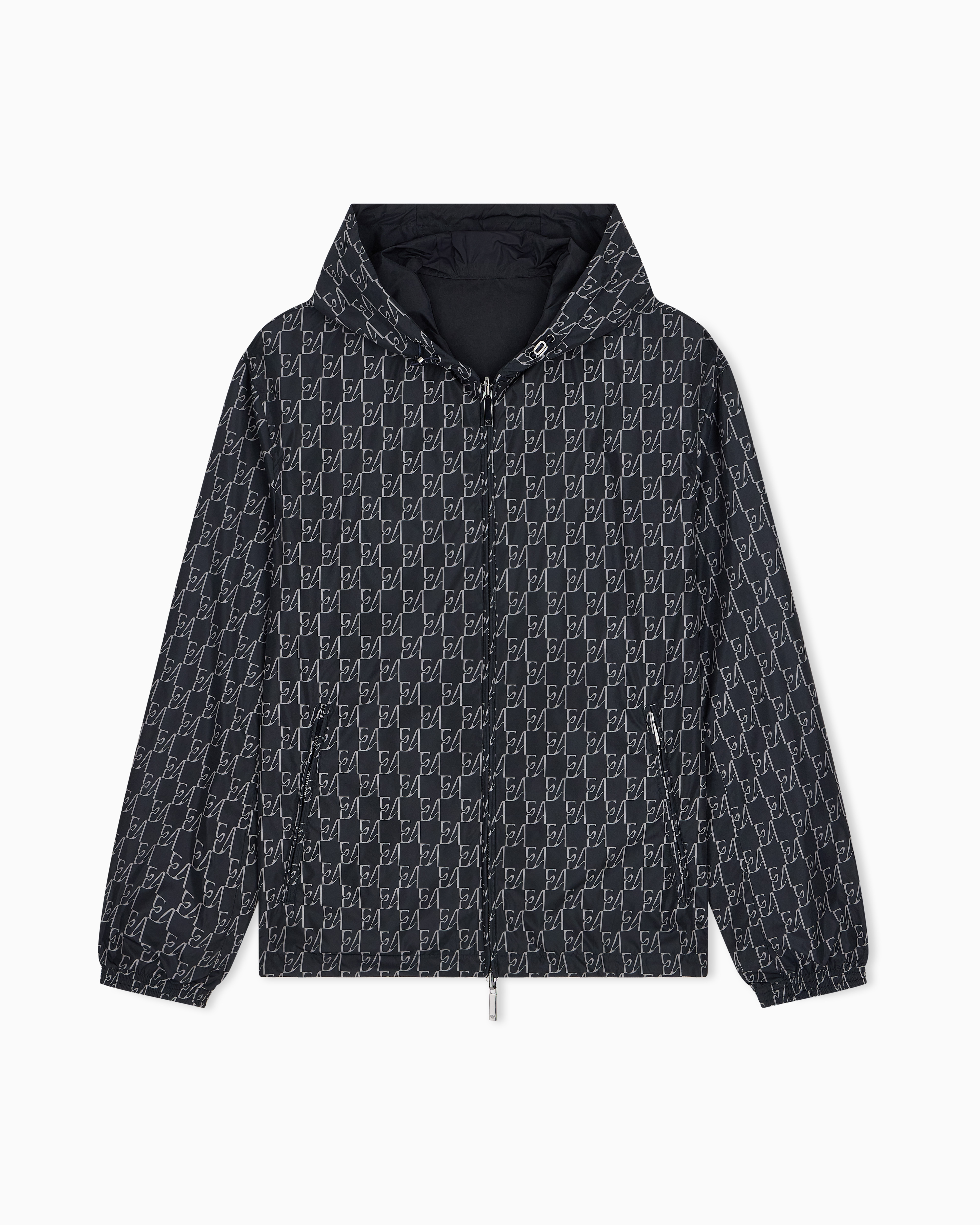 Hooded blouson jacket with a zip and an all-over print | Emporio