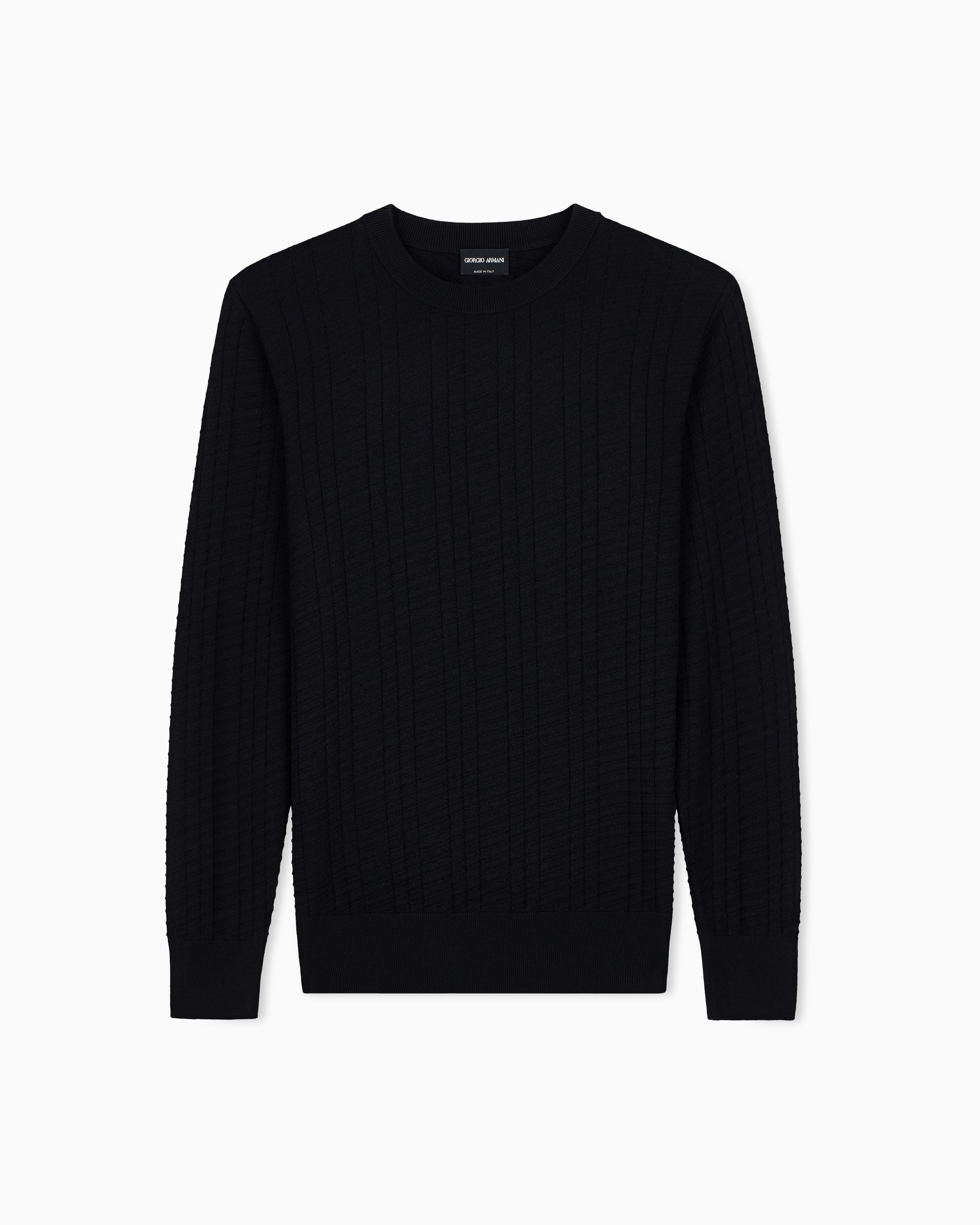 Crewneck sweater in virgin wool with a textured pattern | Giorgio