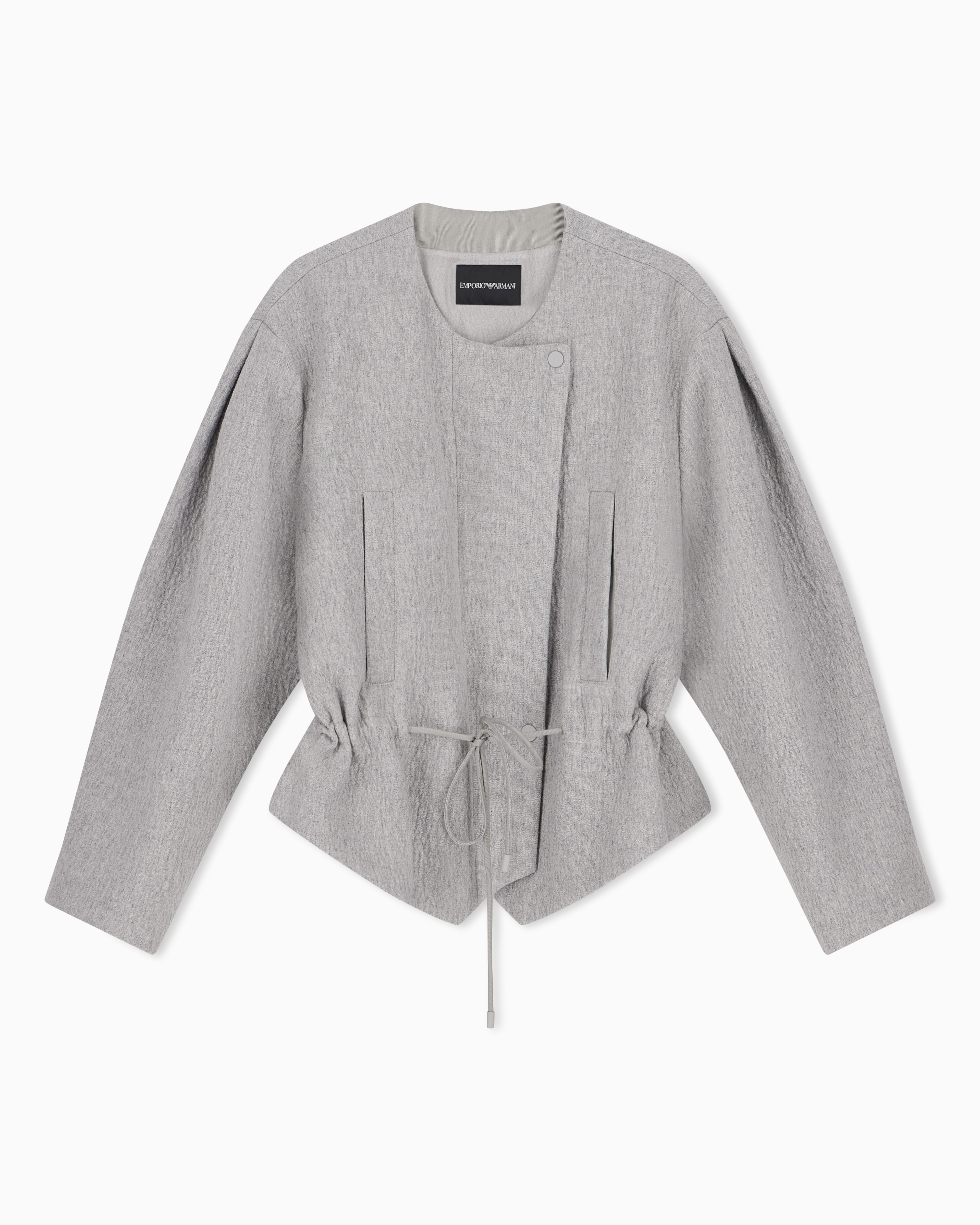 Wool seersucker blouson with a drawstring hood and pockets