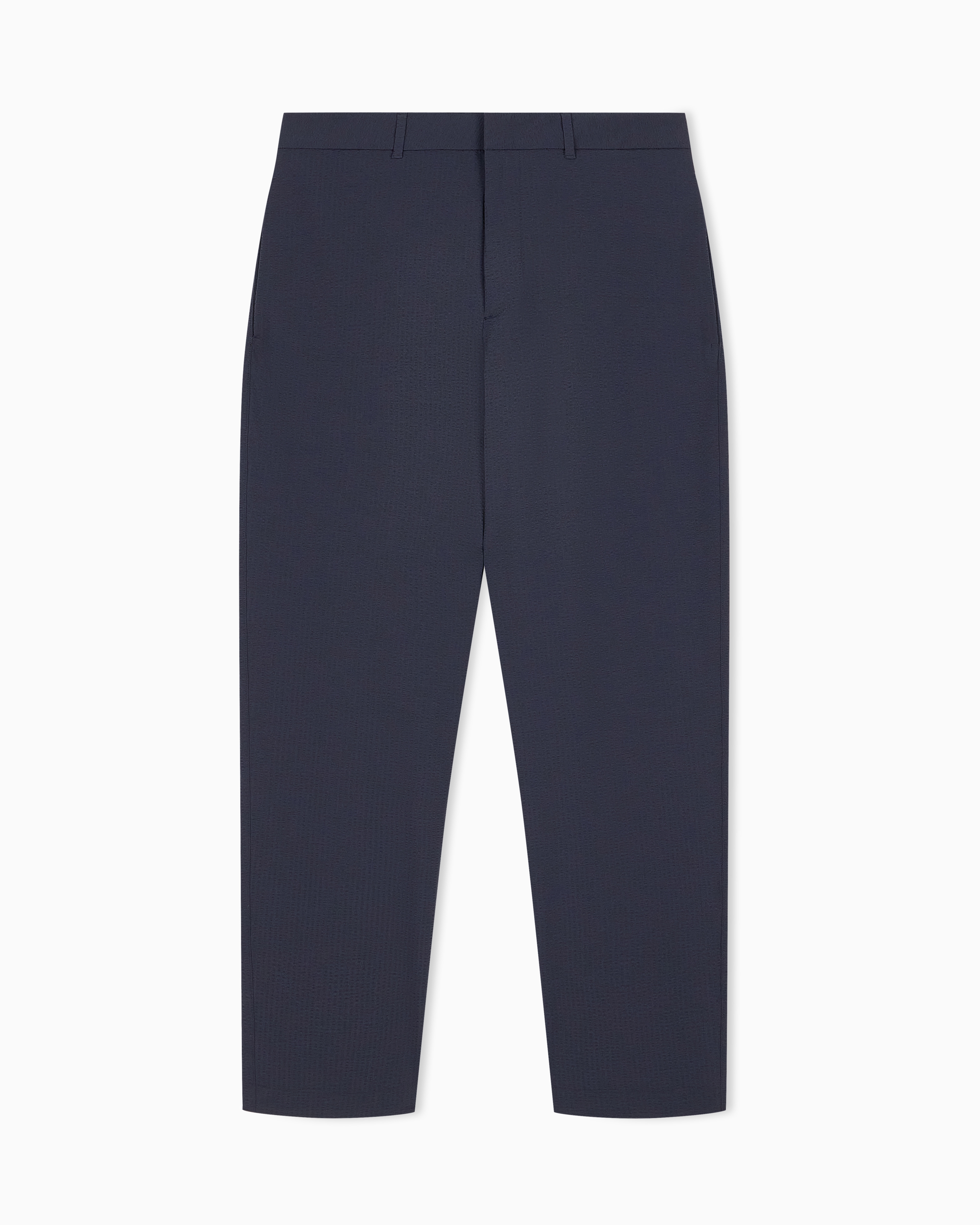 EMPORIO ARMANI ダークネイビー　パンツ 10A Trousers with regular fit in nylon spandex seersucker | Emporio