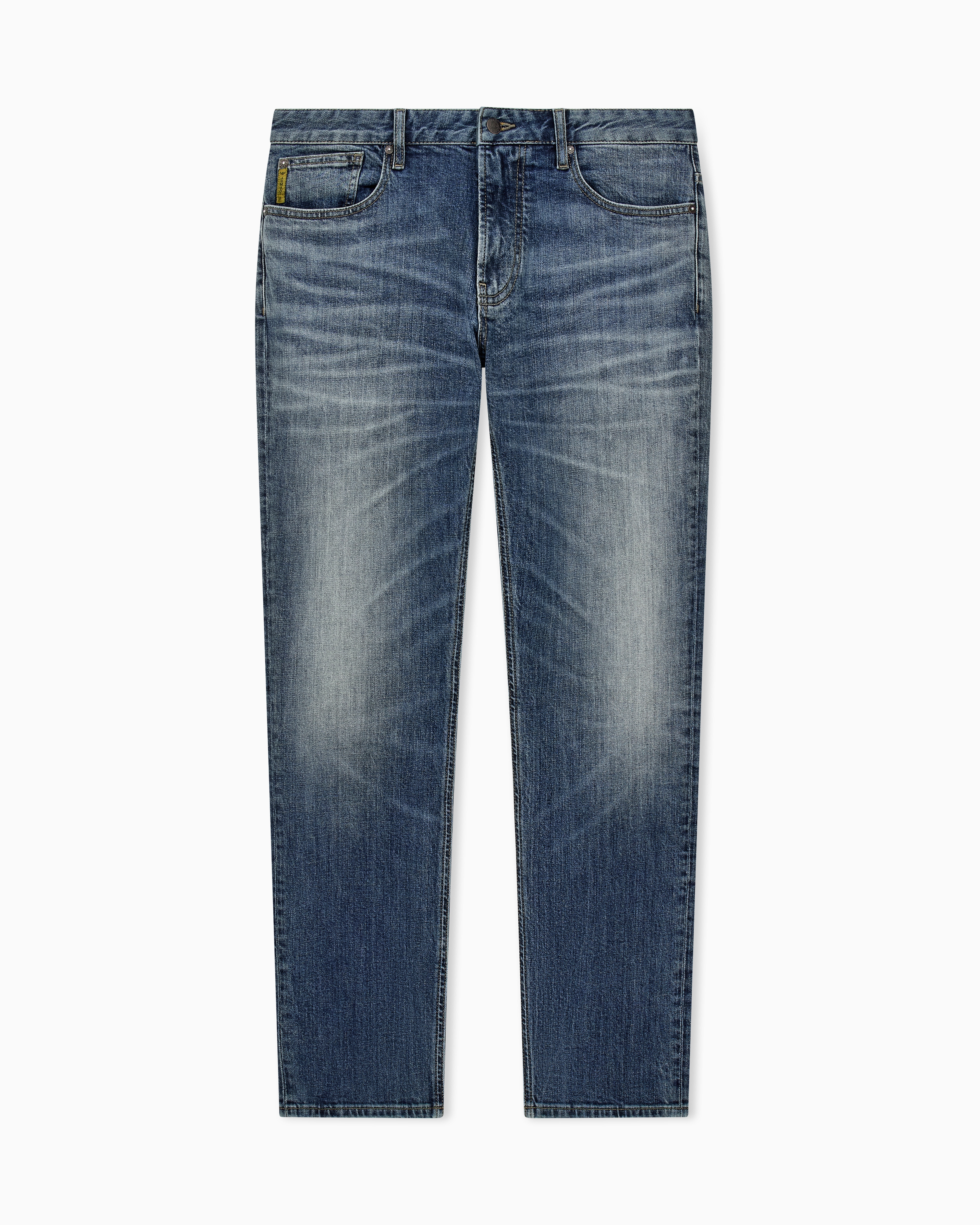 Straight-leg denim jeans with faded wash and whiskering | Emporio