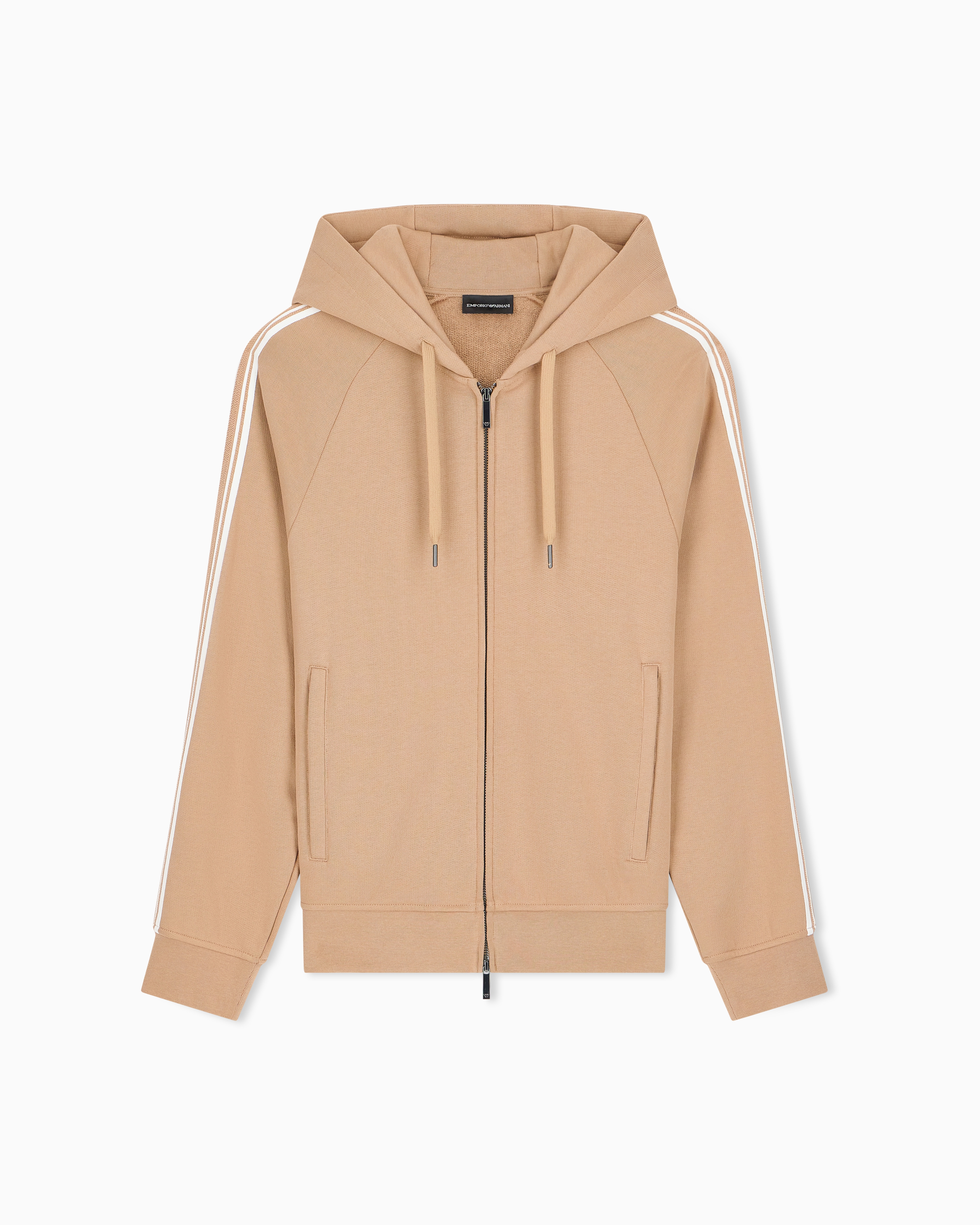 トップス Armani grunge half zip knit y2k beige Hooded zip sweatshirt with french terry jersey stripes | Emporio