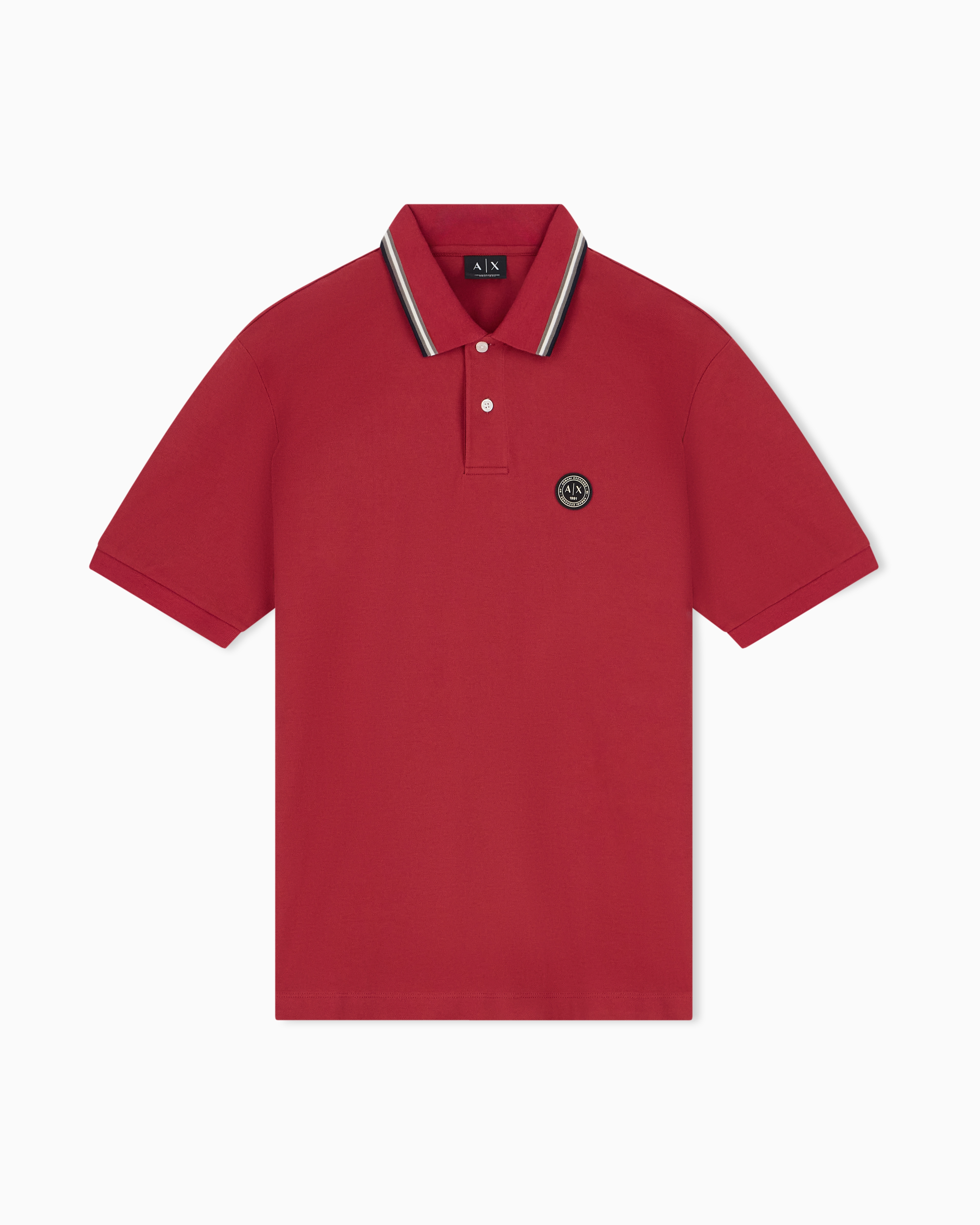 regular fit polo shirt in cotton piquet with rib details | Armani