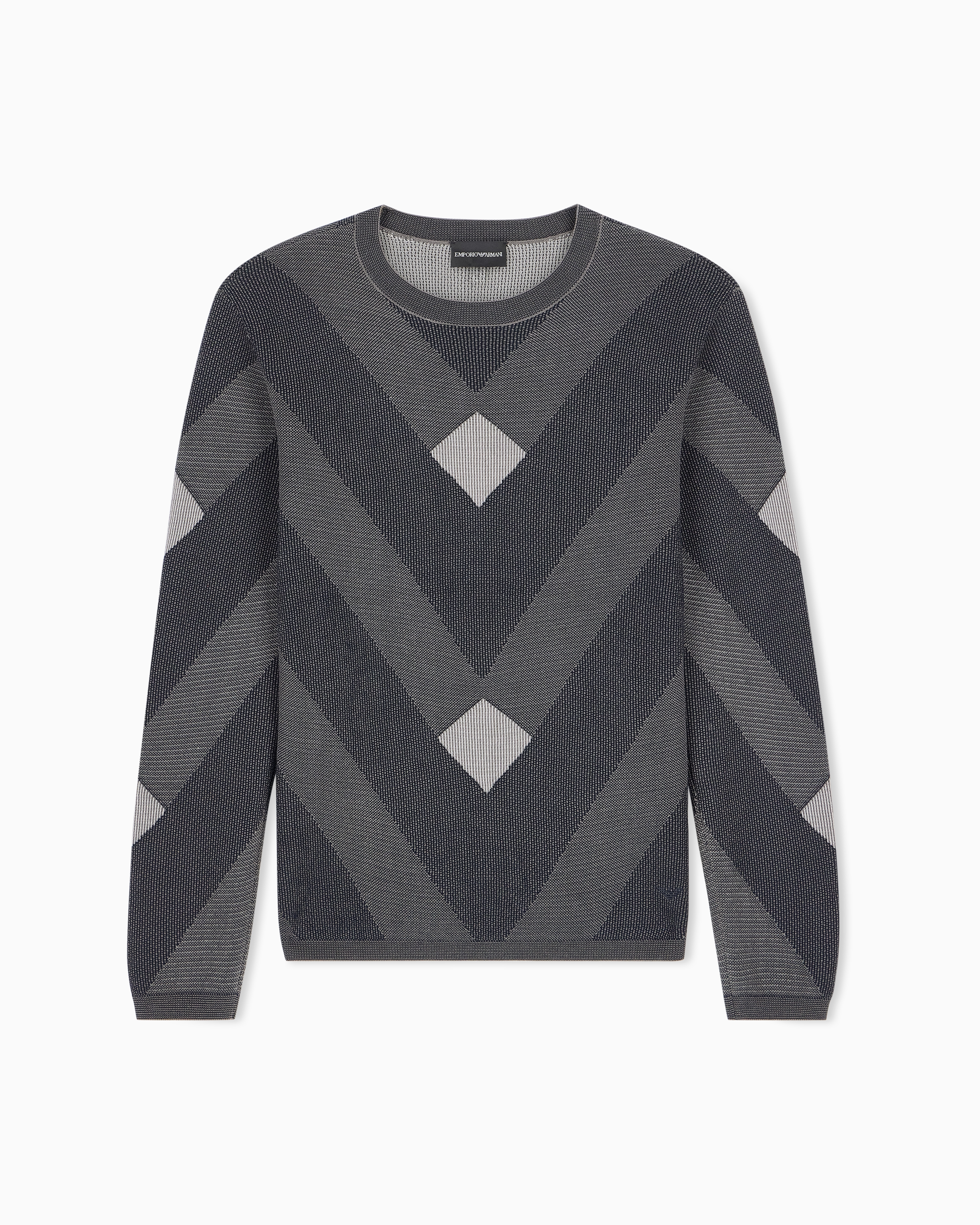 EMPORIO ARMANI セーター ウール ジャカードパターン XL 極美品 Diagonal jacquard pattern sweater Signature Capsule | Emporio