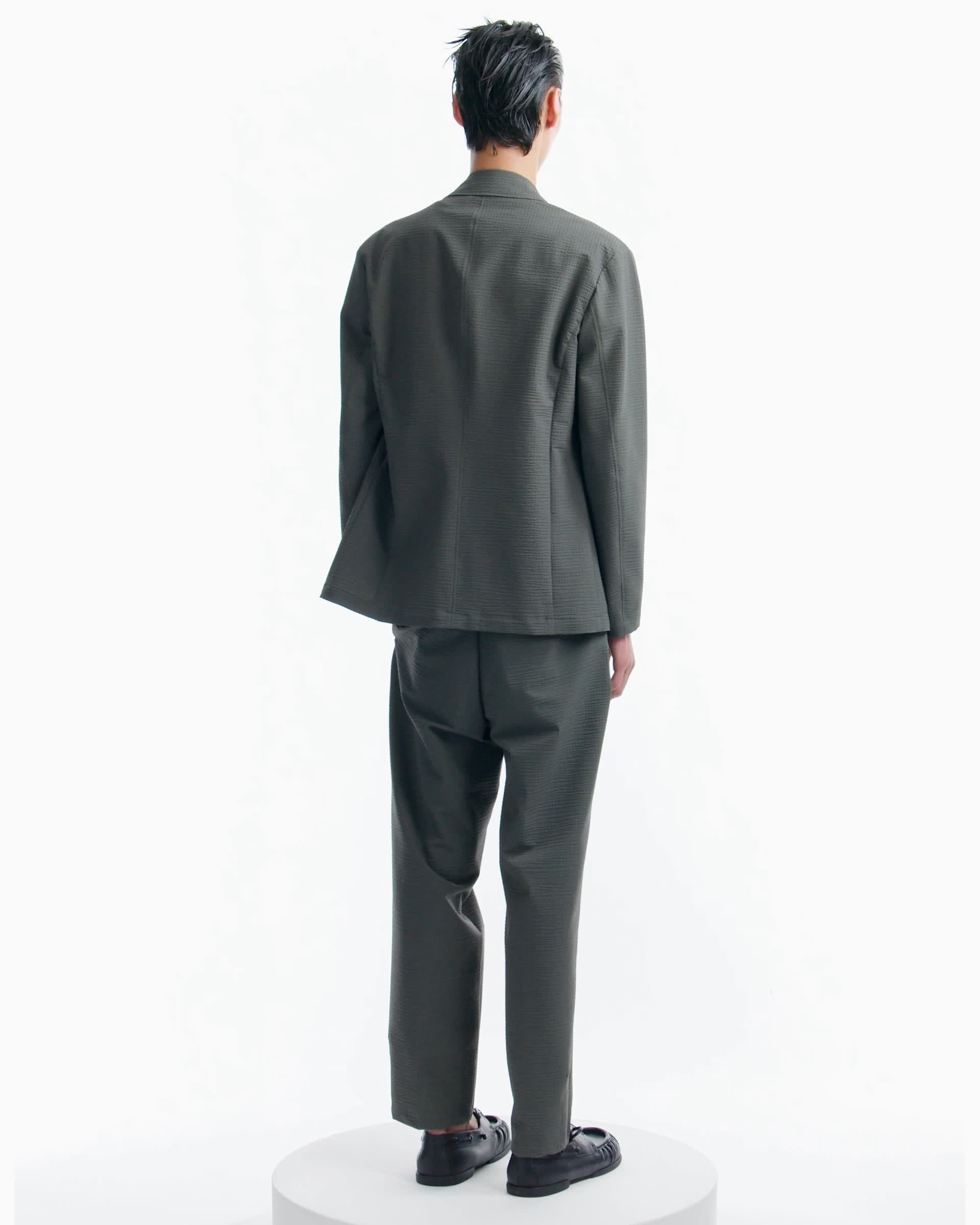 Pleated technical-seersucker fabric chinos | Emporio Armani