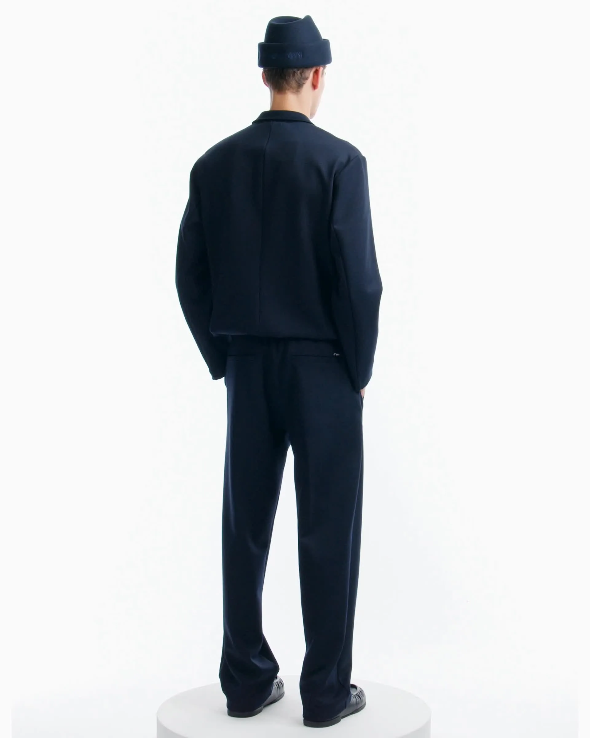 Soft wool-blend cloth trousers with ribs and elastic waist