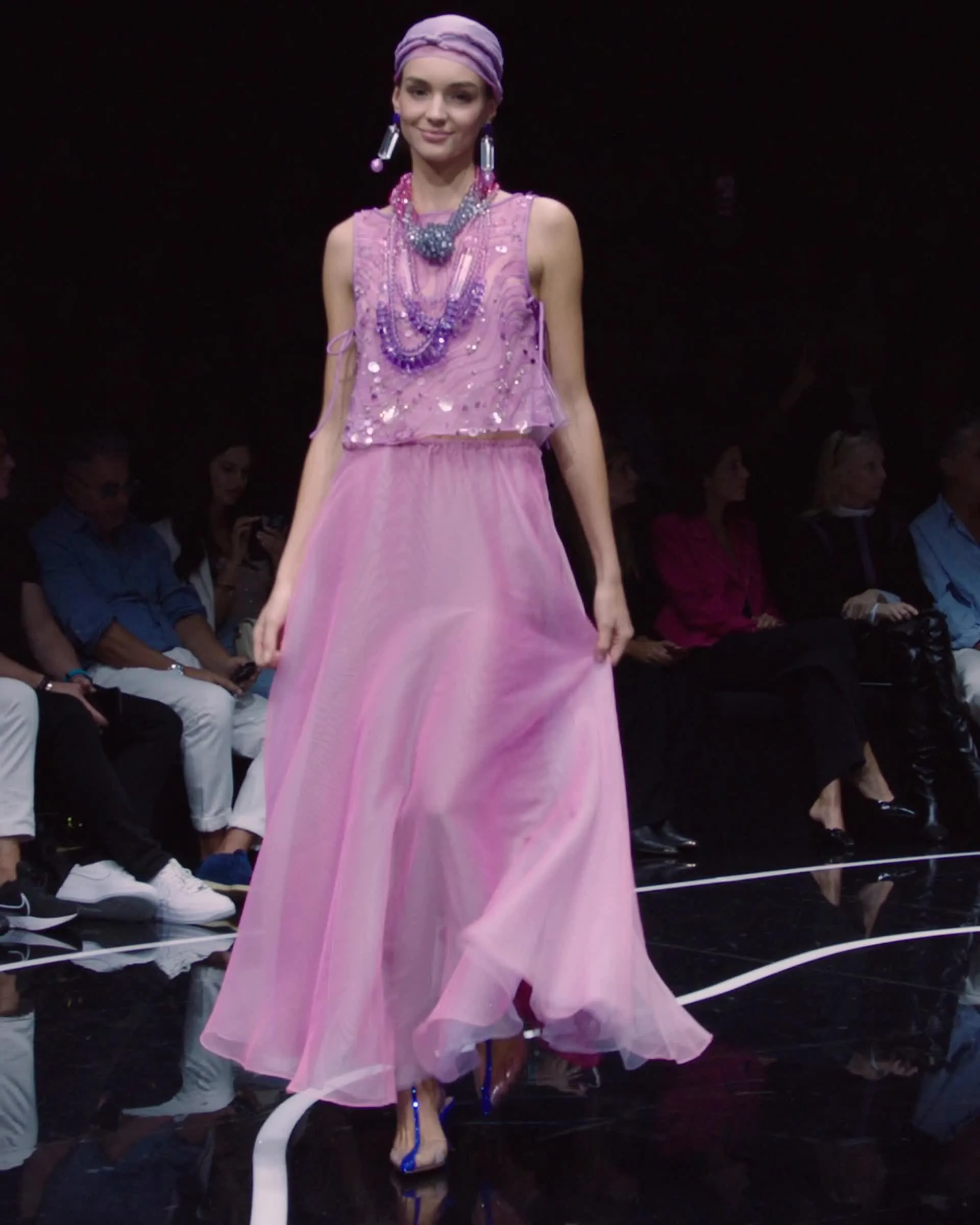 Silk organza top with embroidery and sequins in a sand dune