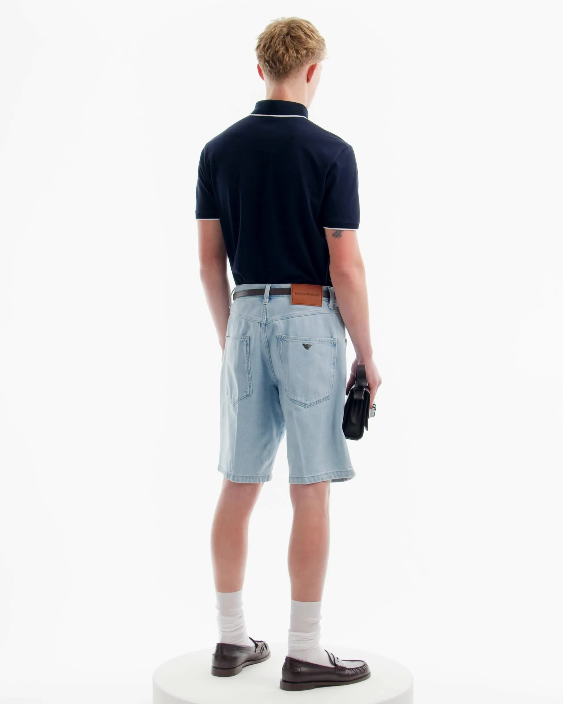 Tシャツ・カットソー EMPORIO ARMANI SS25 POLO SHIRT (EM000858 AF12955 UB118) Stretch piqué polo shirt with micro eagle embroidery