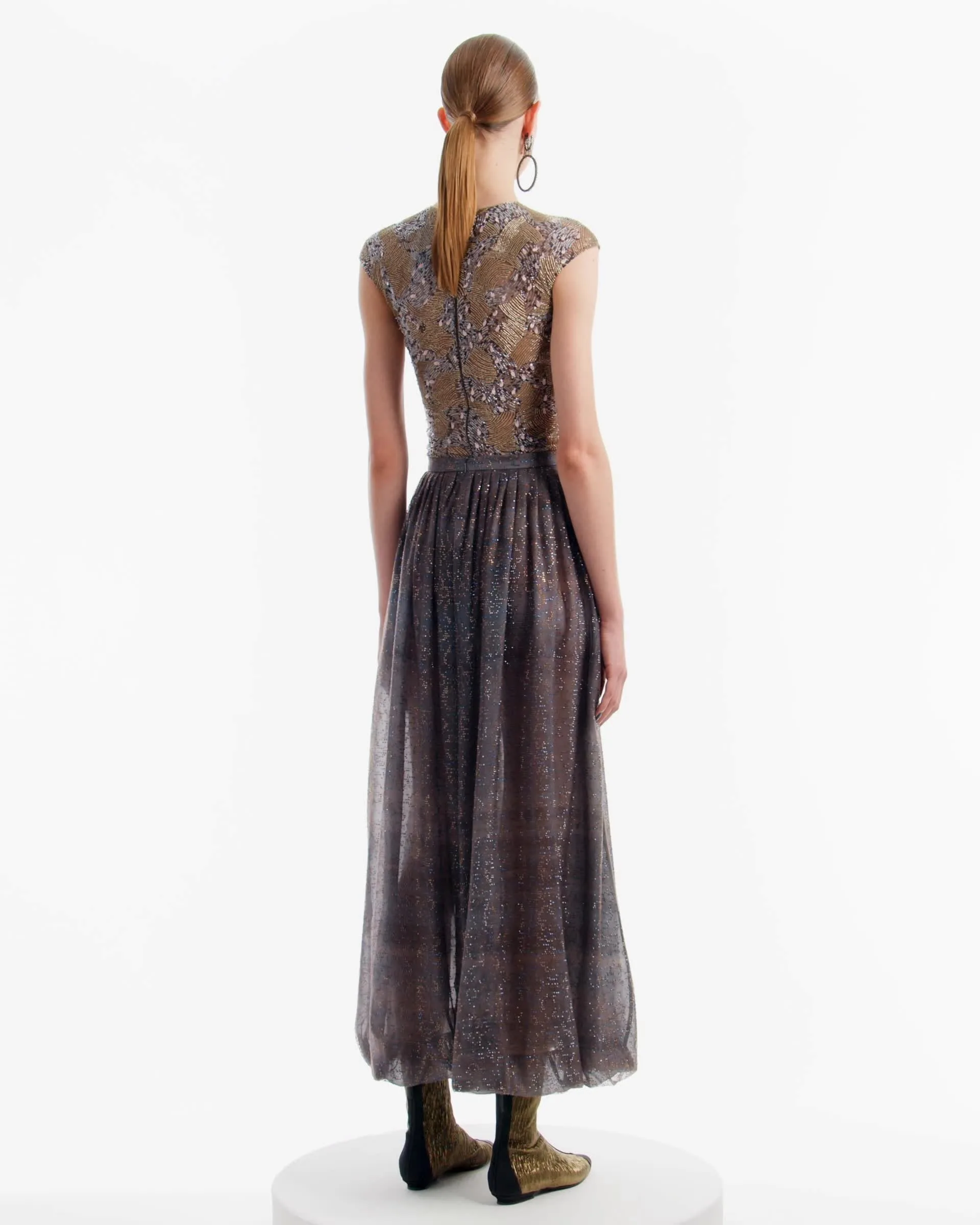 ARMANI COLLEZIONI 42 シルバー サテン スリップドレス Embellished Strapless Dress | Giorgio Armani